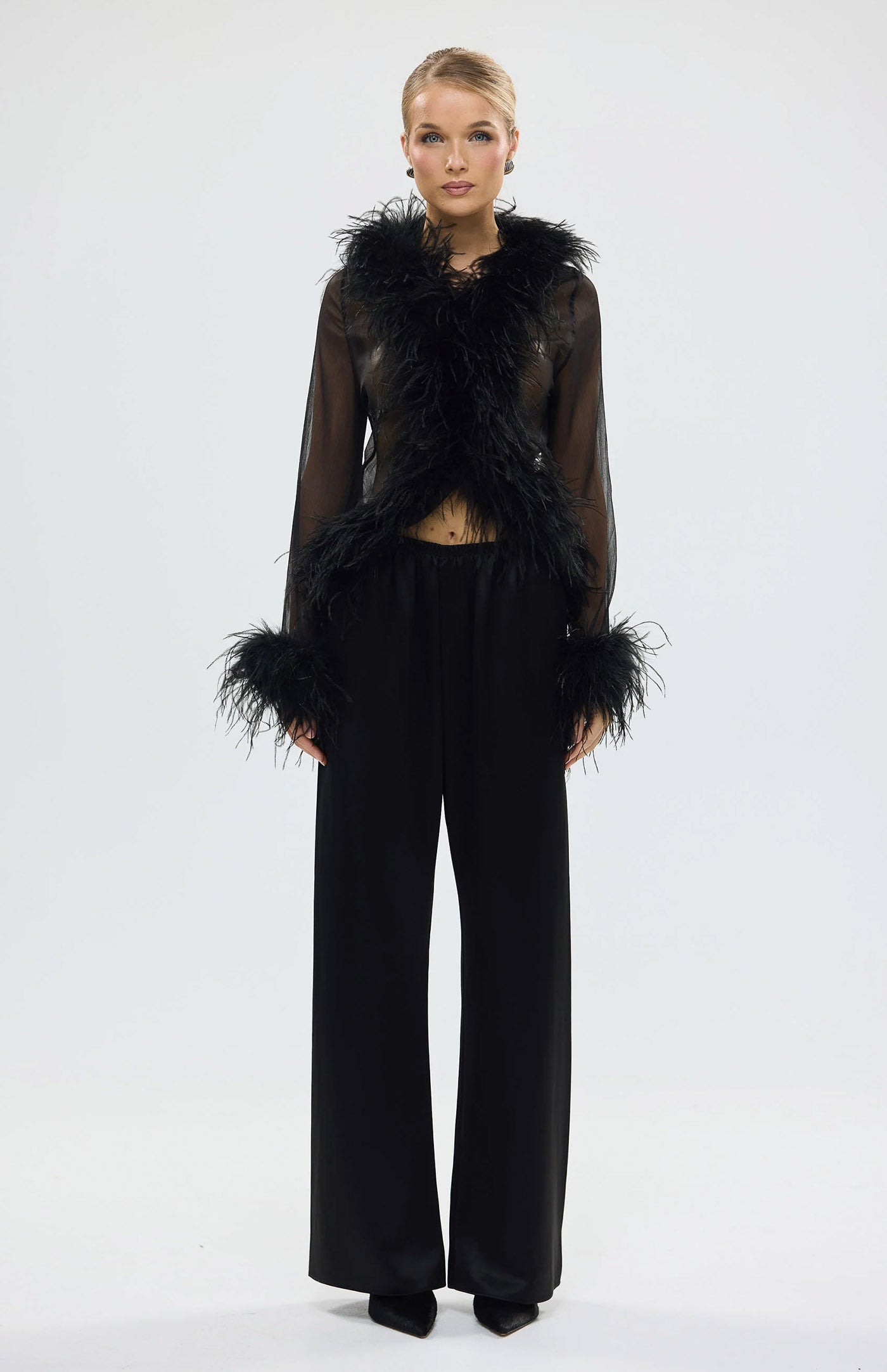 The Gaga Sheer Feather Black | Ostrich Feather Top