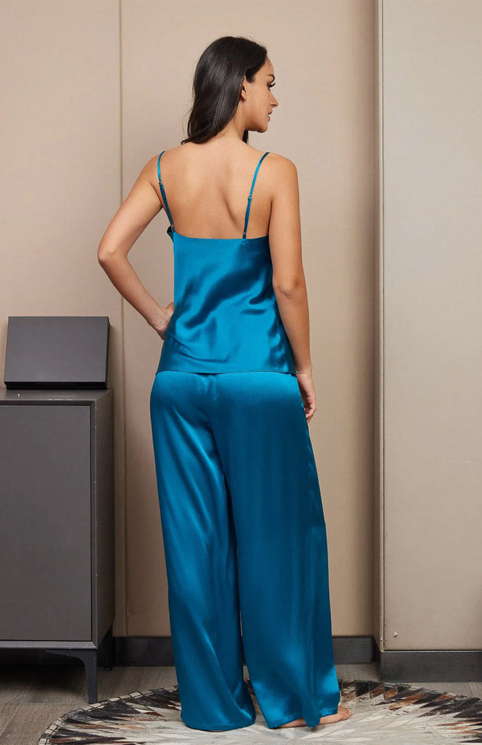 Electric Blue | Blue Satin Camisole & Pants Loungewear Set