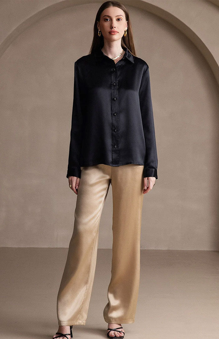 Lunar | Classic Black Satin Shirt