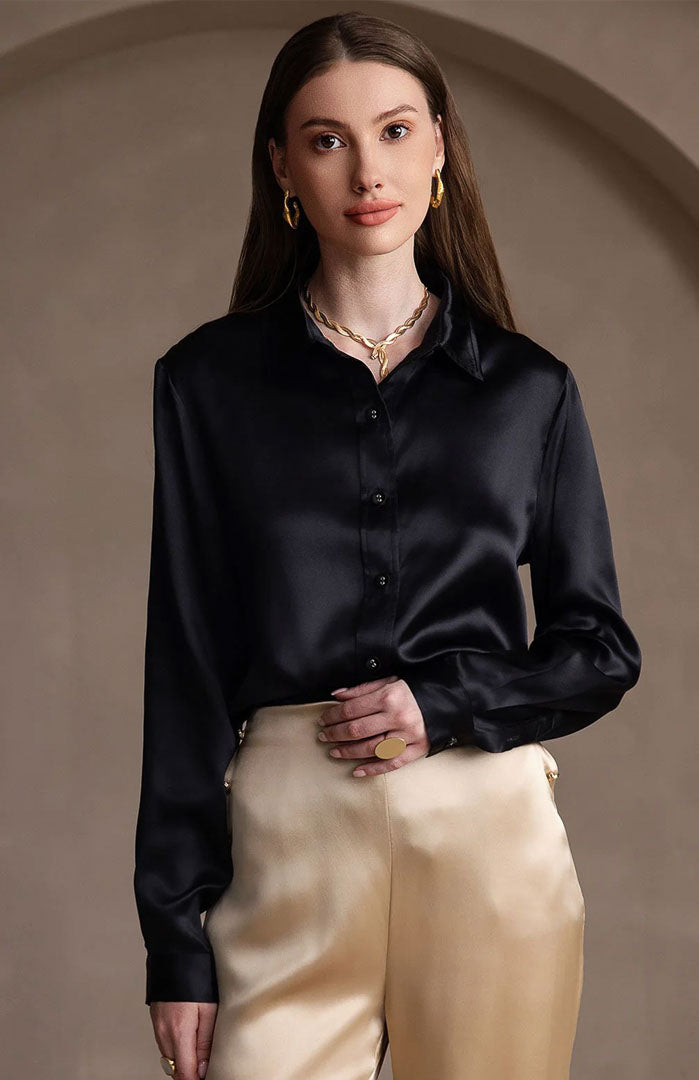 Lunar | Classic Black Satin Shirt