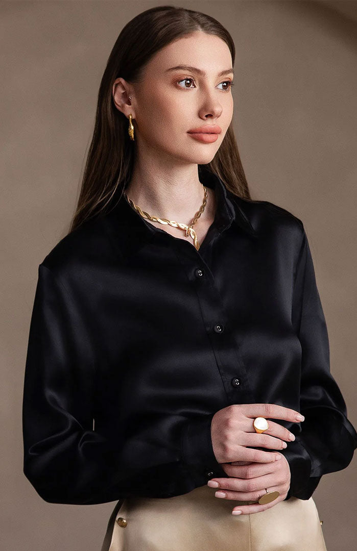 Lunar | Classic Black Satin Shirt