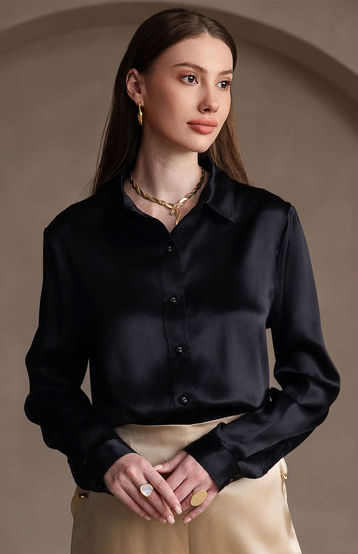 Lunar | Classic Black Satin Shirt