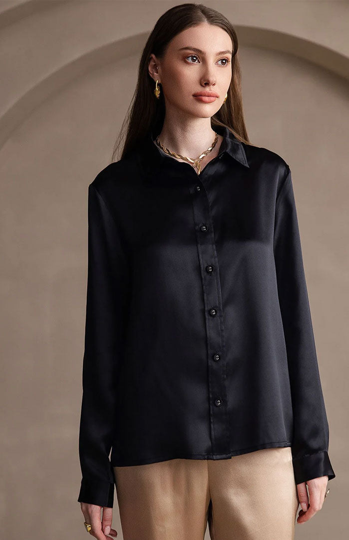 Lunar | Classic Black Satin Shirt