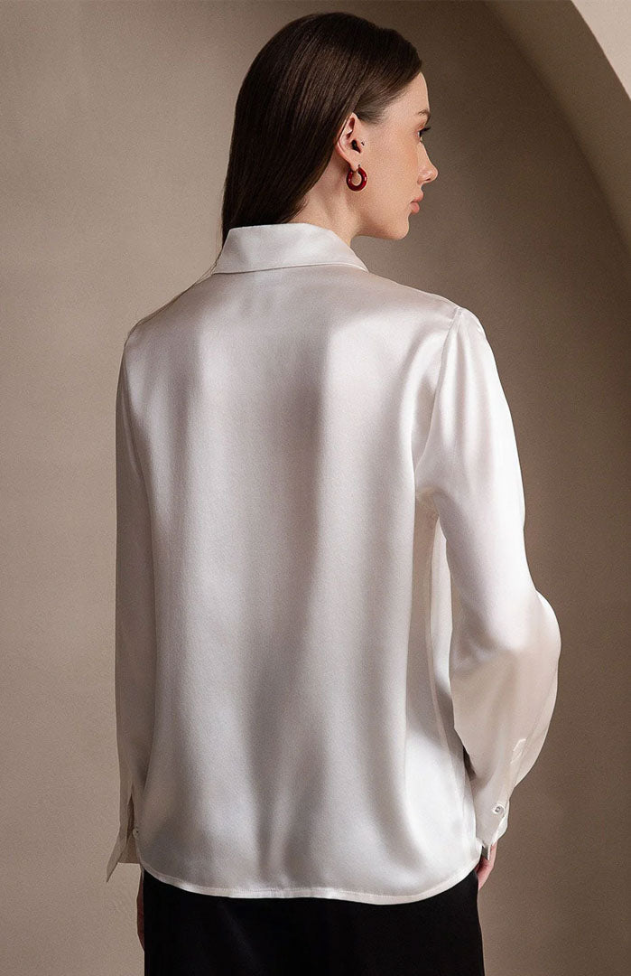 Pearl Poise | Classic White Satin Shirt