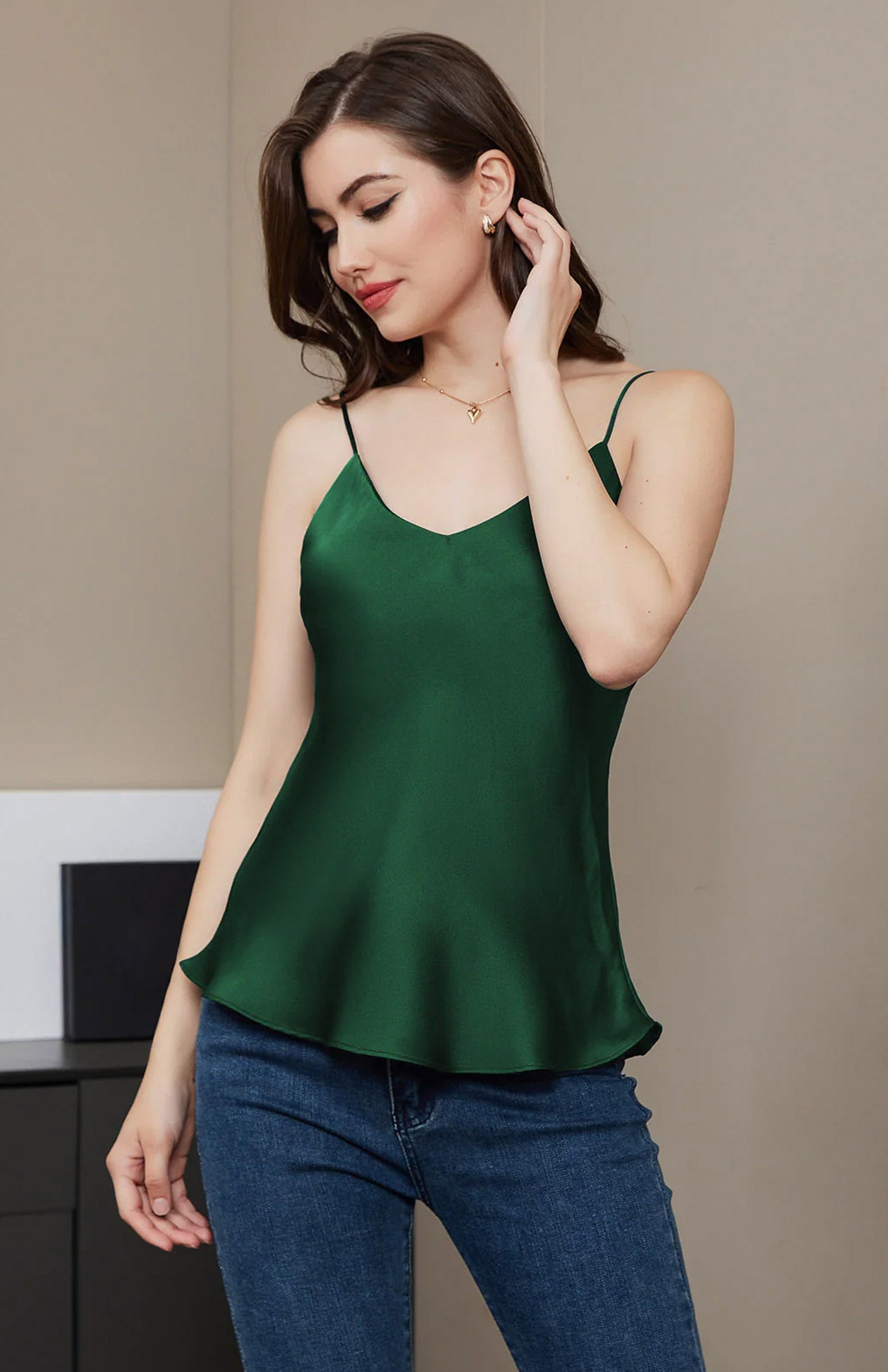 Mystical Green | Satin Strappy Camisole Top