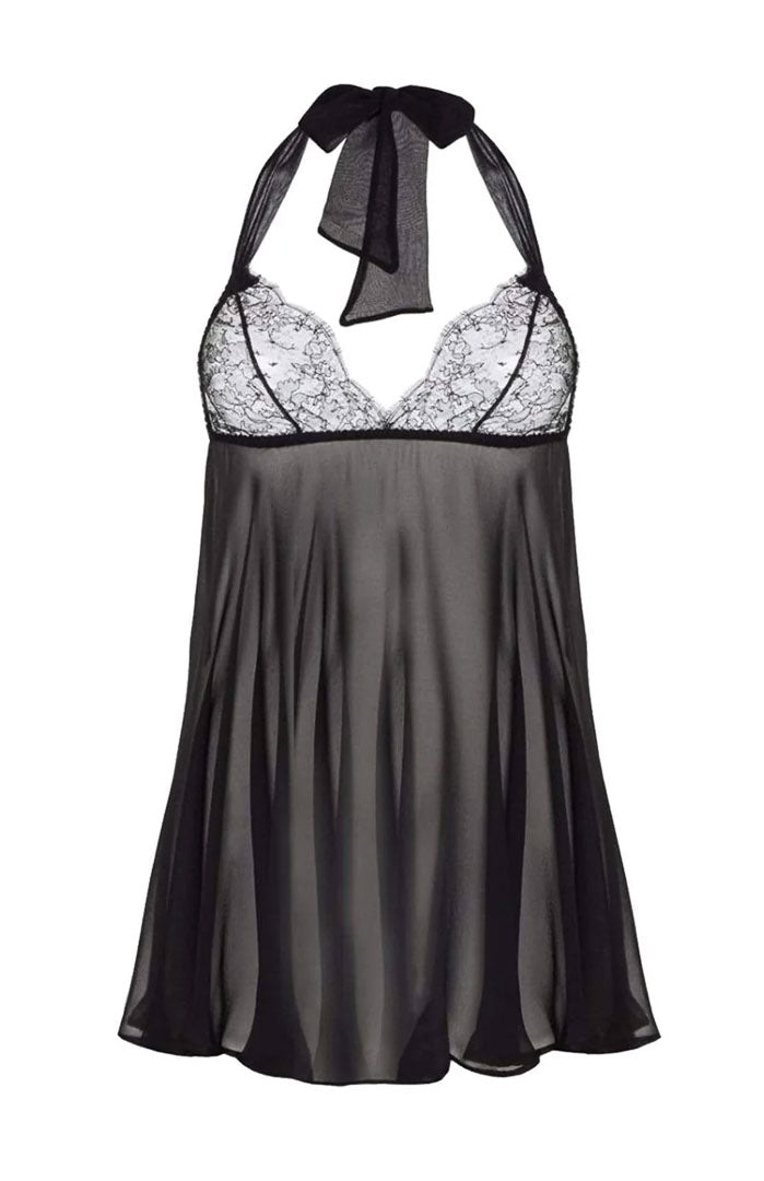 Velvet Night – Lace Halter Satin Babydoll Dress