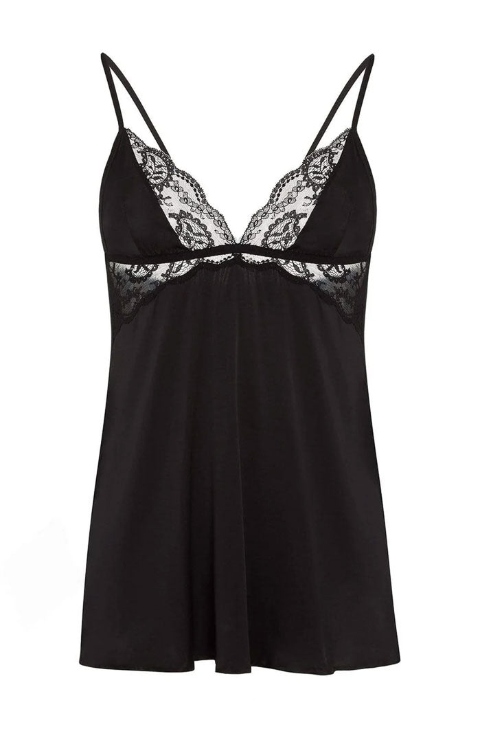 Black Embrace – Black Lace Satin Babydoll Dress for Women