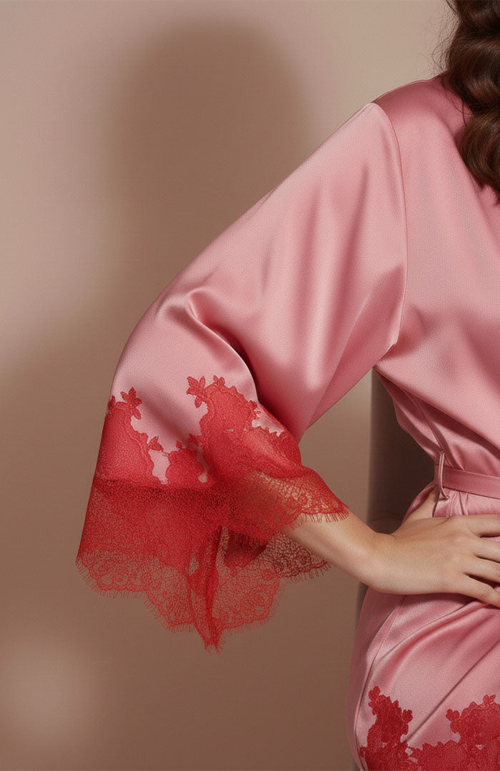 Pretty Romance – Red Blush Satin Lace Robe