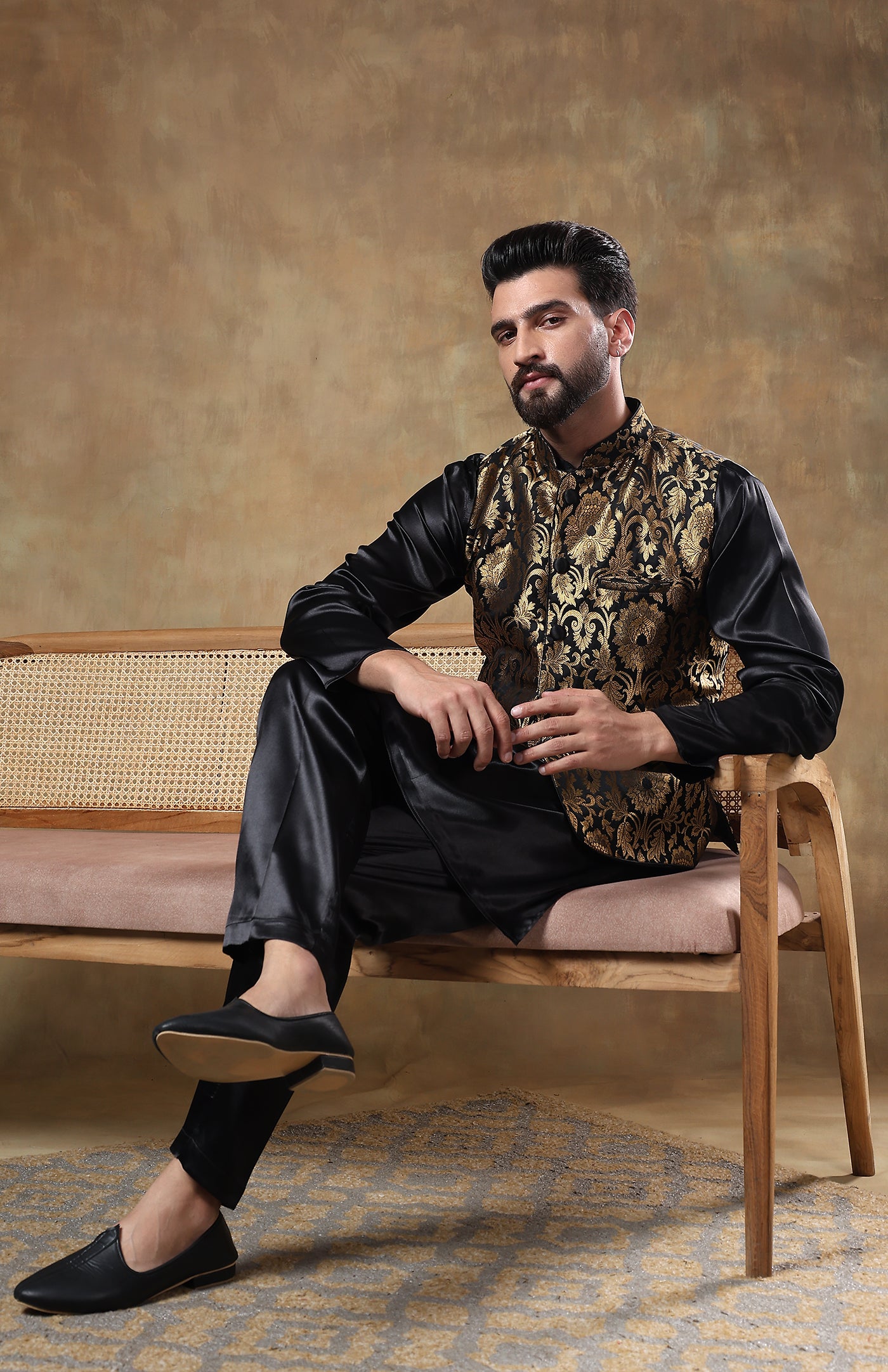 Rajput Noir | Silk Satin Kurta with Brocade Jacket