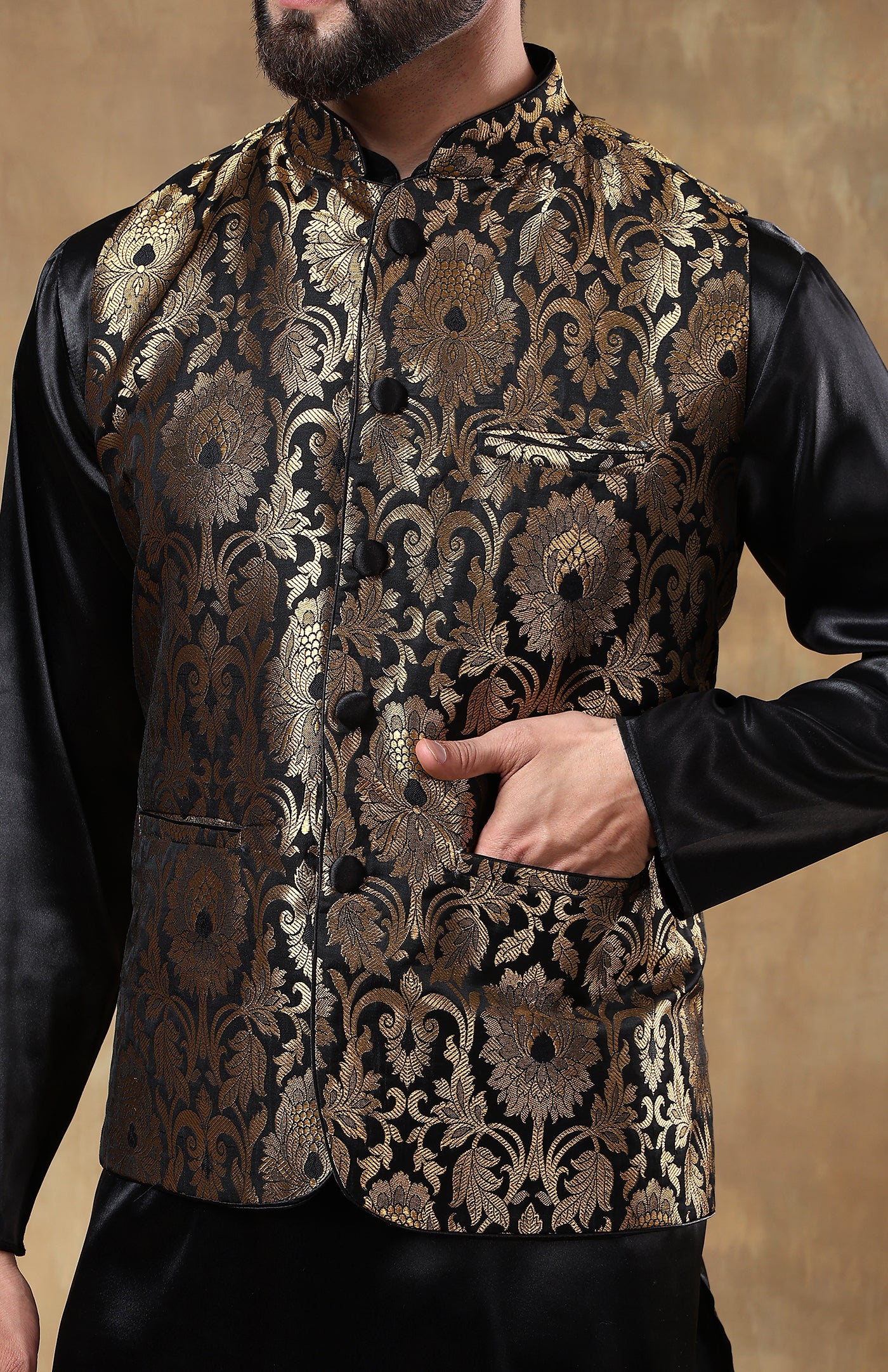 Rajput Noir | Silk Satin Kurta with Brocade Jacket
