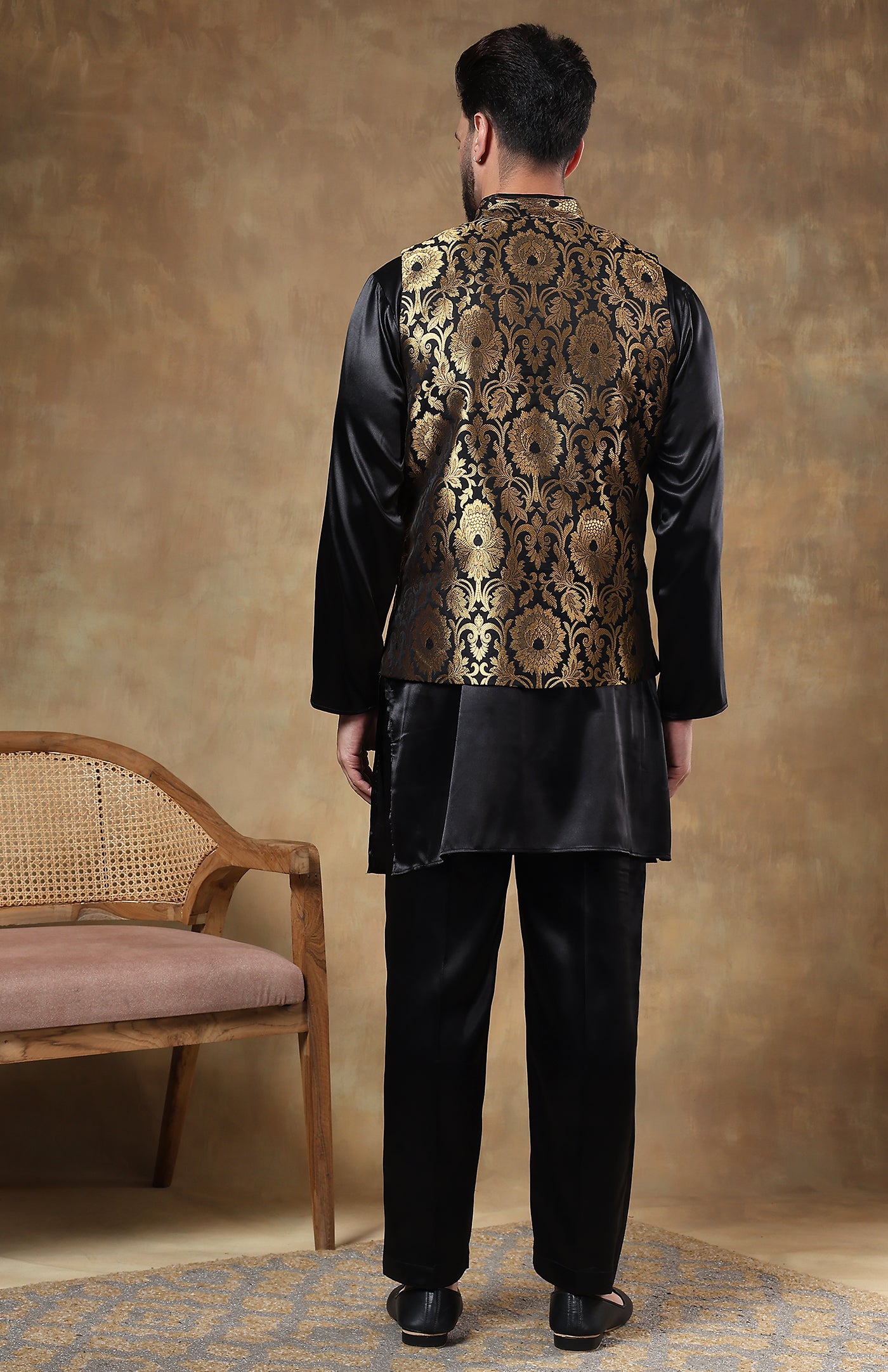 Rajput Noir | Silk Satin Kurta with Brocade Jacket