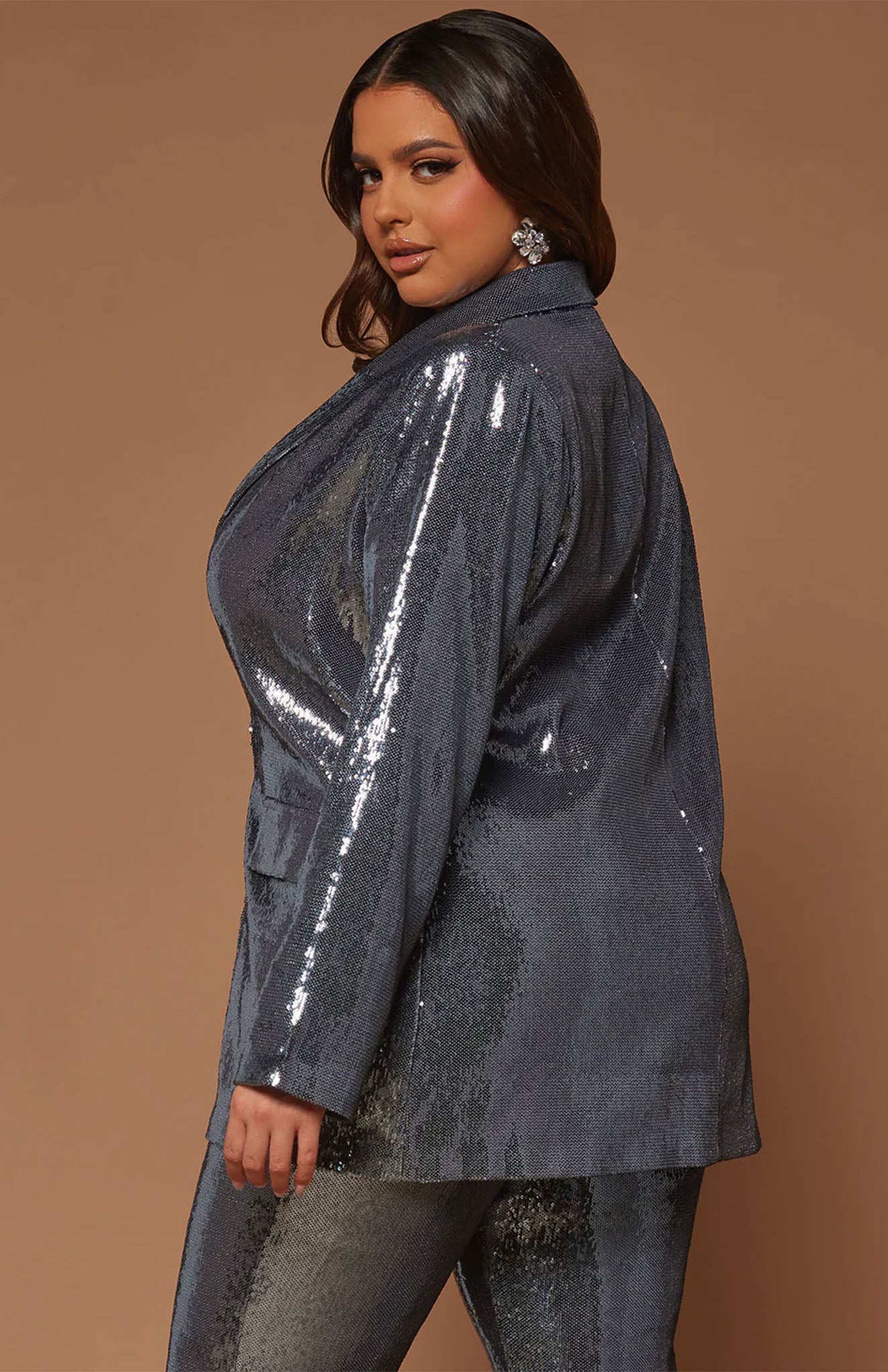 Gunmetal Glamour Power Suit | Grey sequence Blazer Set