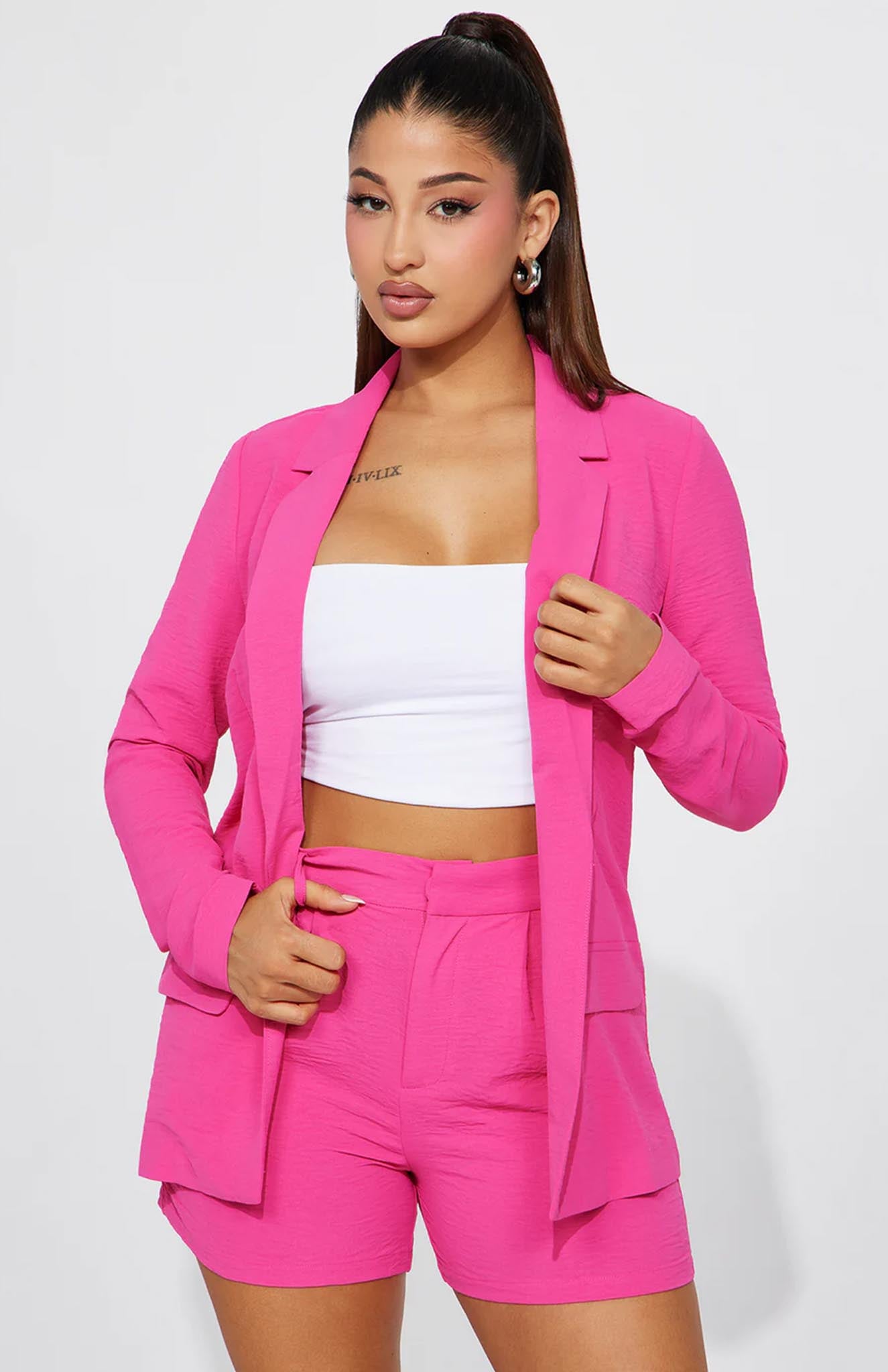 Pink Power Blazer Short Set | Power Suit - Luxeliv Women