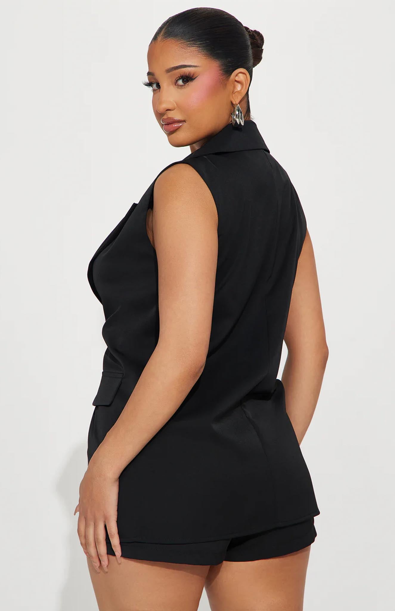 Sleek Noir Blazer Short Set | Black Power Suit - Luxeliv Women