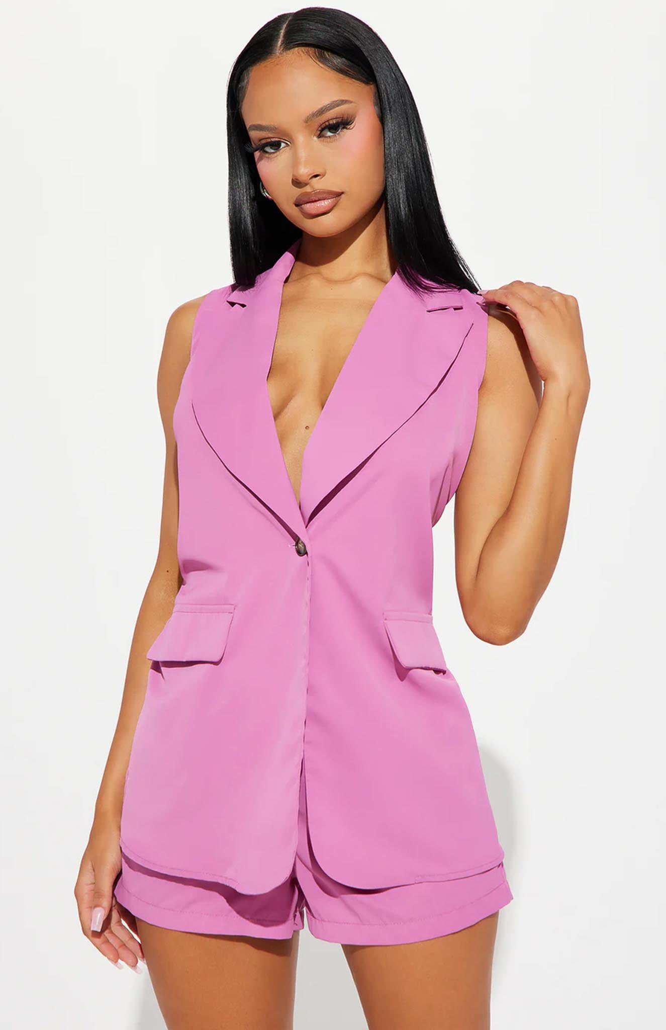 Pink Elegance Blazer Short Set | Power Suit