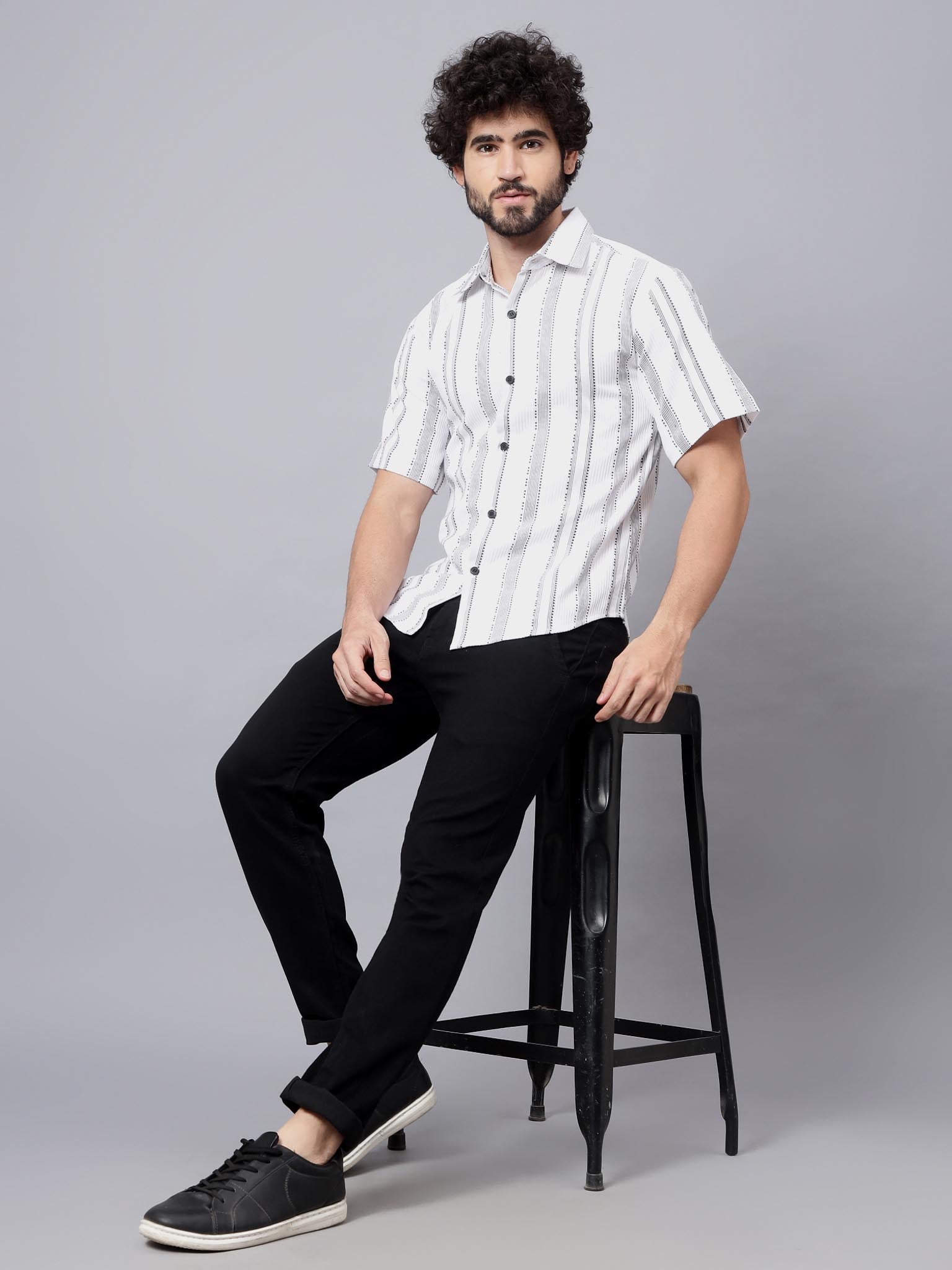White Wave | White & Black Abstract Summer Shirt | Luxeliv