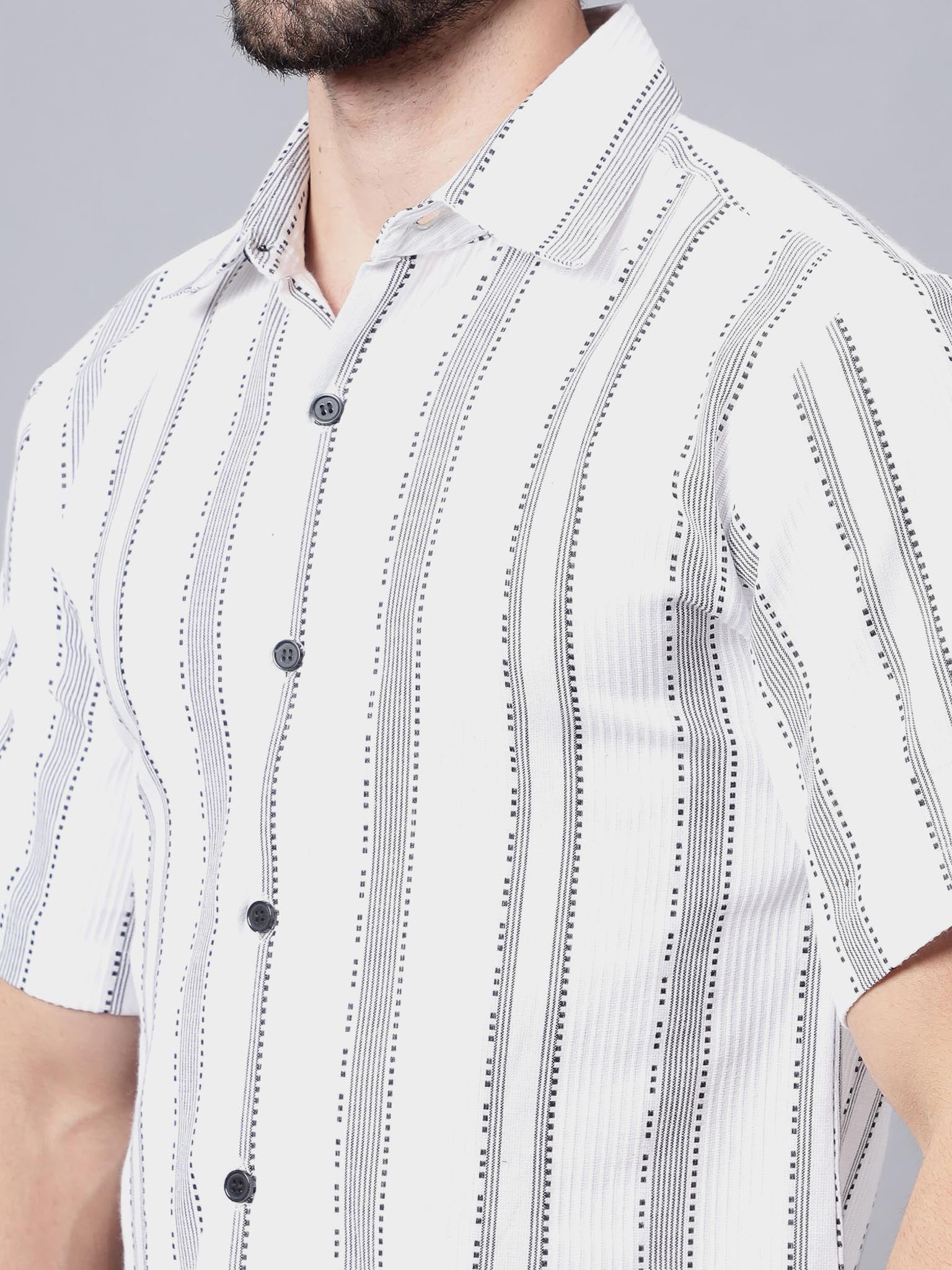 White Wave | White & Black Abstract Summer Shirt | Luxeliv Men