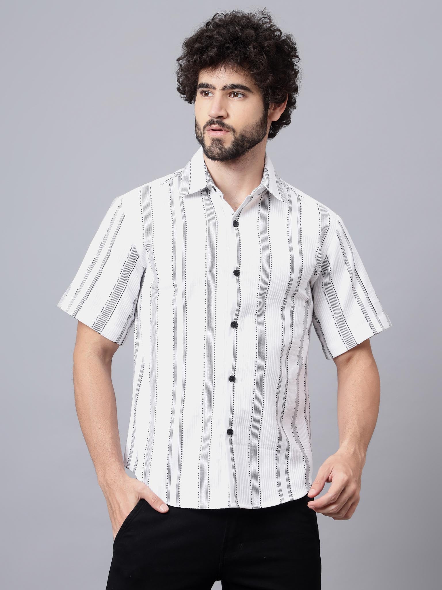 White Wave | White & Black Abstract Summer Shirt | Luxeliv Men