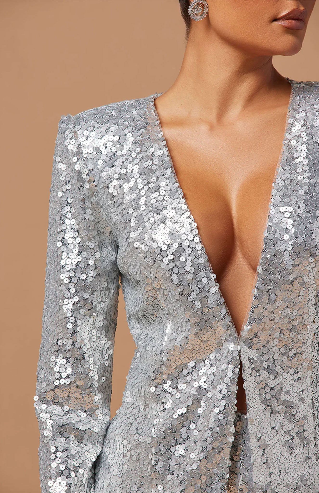 Silver Sparkle Power Suit | Silver sequence Blazer Set | Luxeliv Women