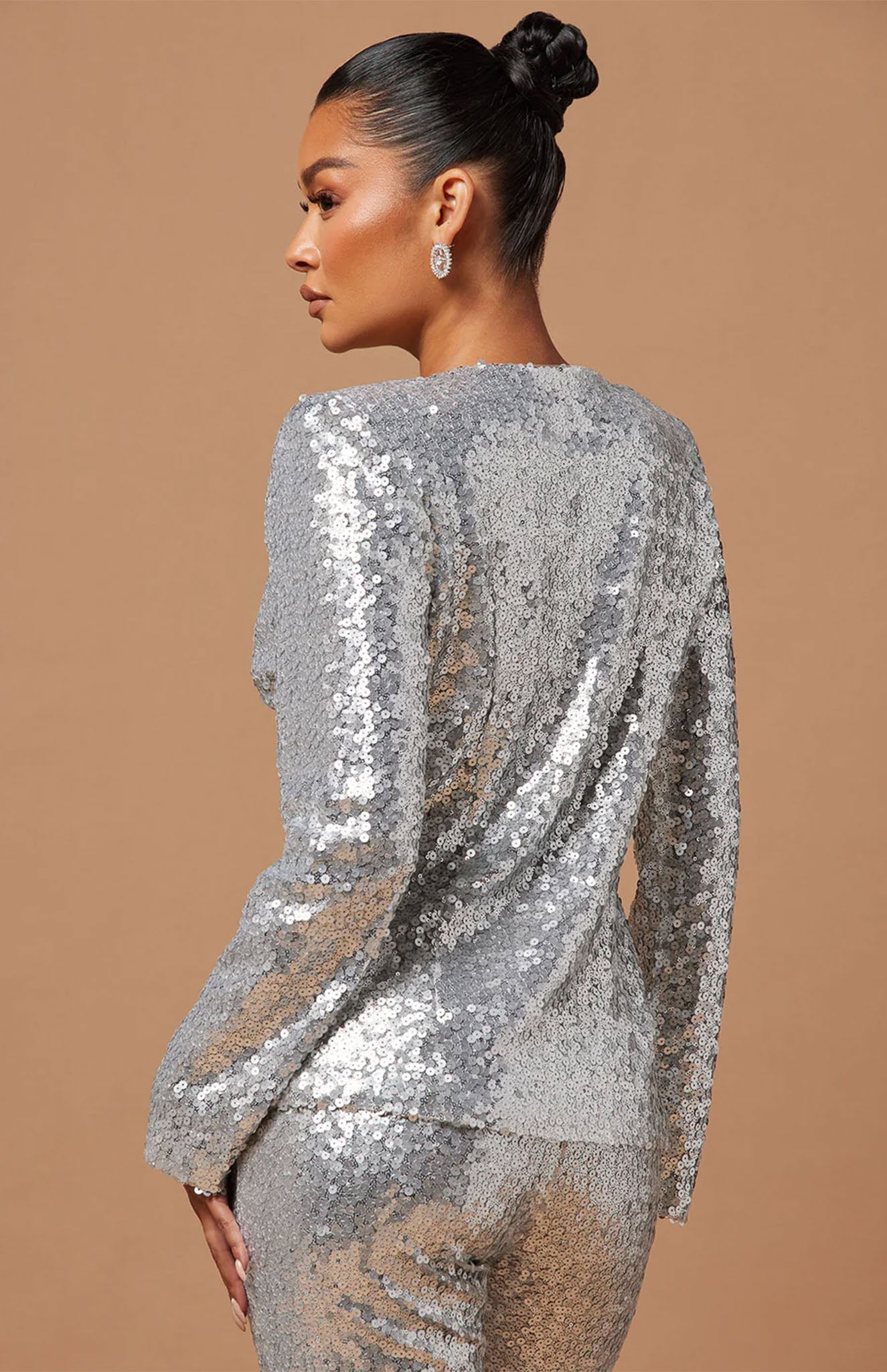 Silver Sparkle Power Suit | Silver sequence Blazer Set | Luxeliv Women