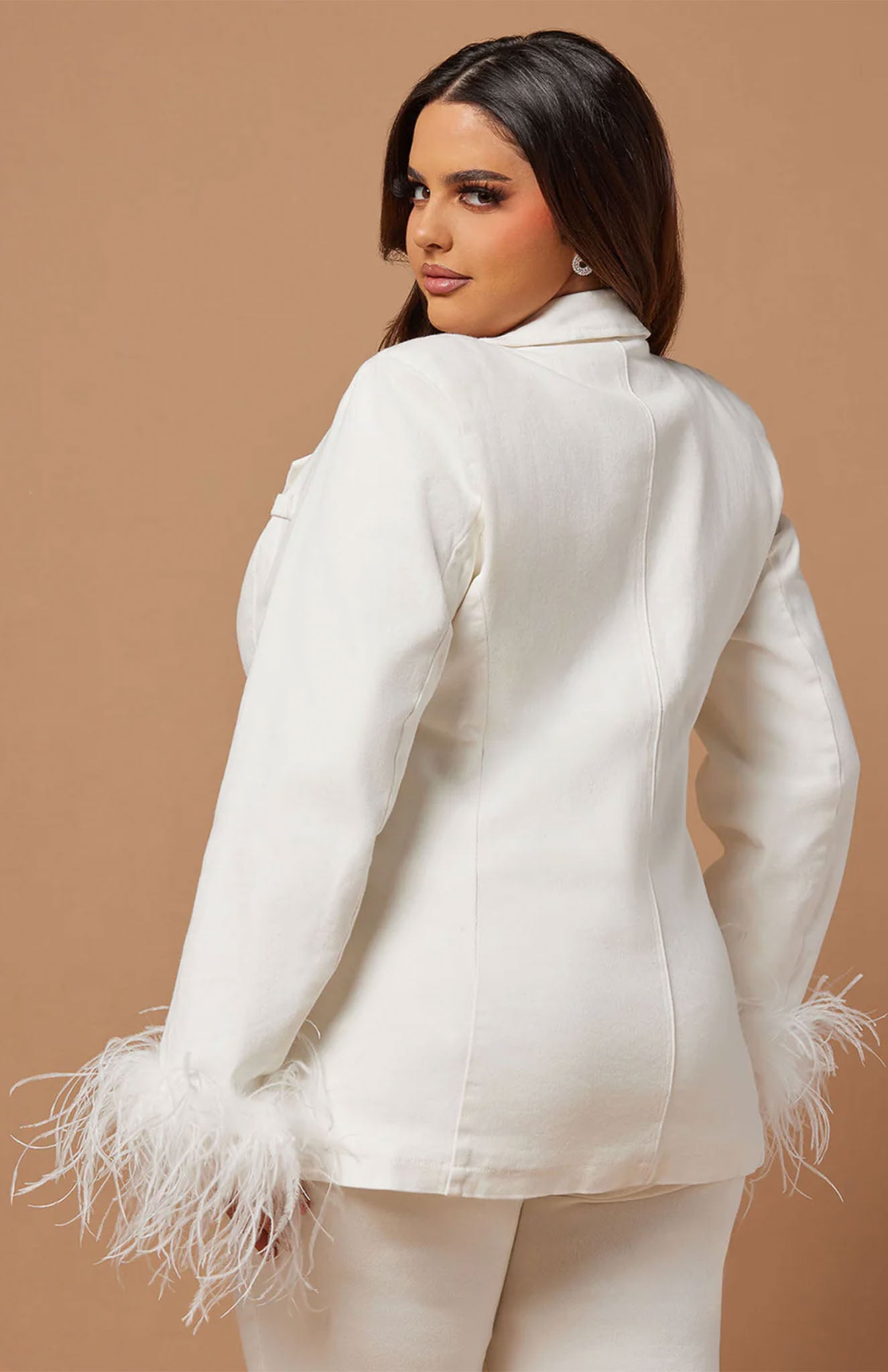 Angel Wings White Power Suit | White Feather Blazer Set | Luxeliv Women