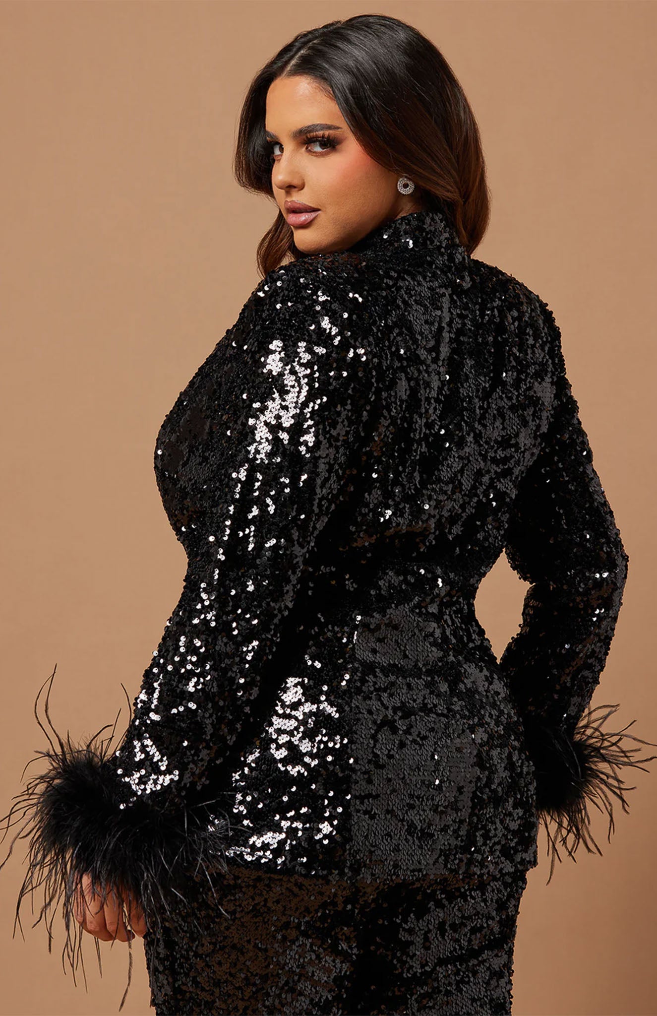 Midnight Sparkle Power Suit | Black Sequence Blazer Set | Luxeliv Women