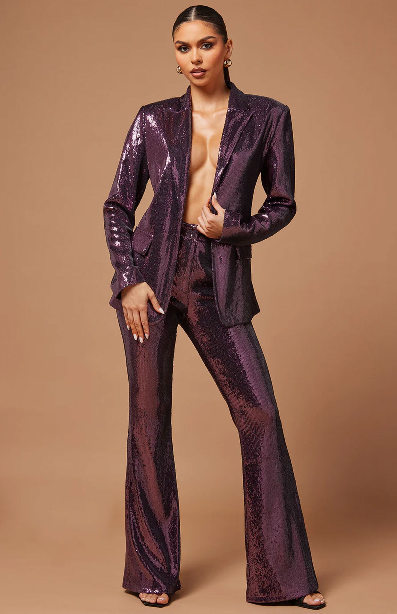Plum Perfection Power Suit | Wine sequence Blazer Set | Luxeliv women