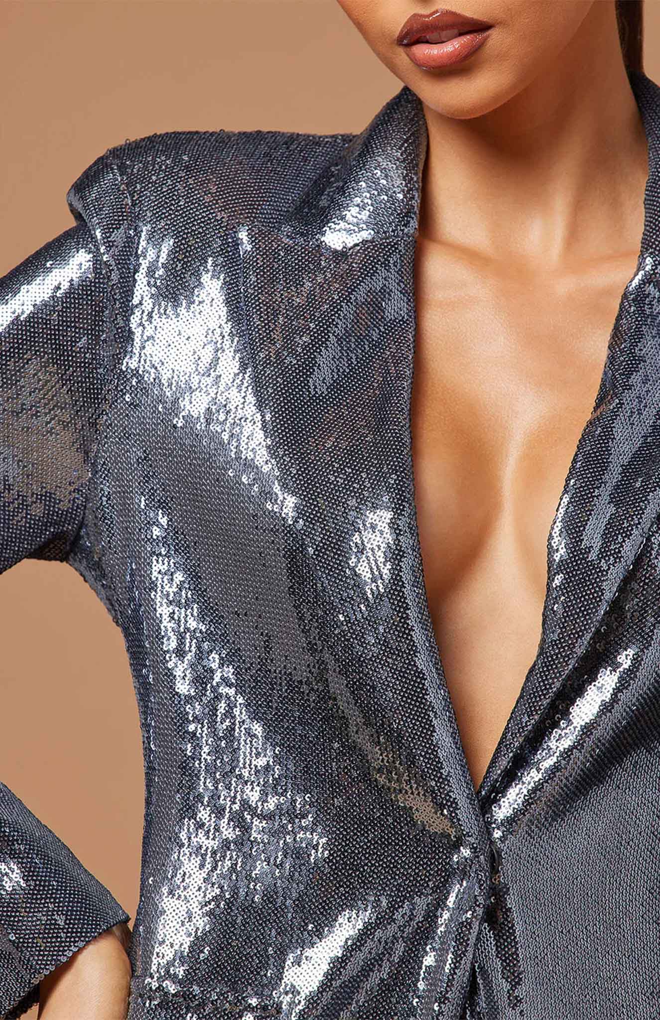 Gunmetal Glamour Power Suit | Grey sequence | Luxeliv Women | Blazer Set