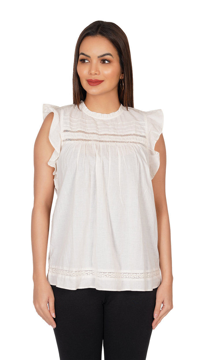 White-Ruffles-Sleeve-Top-_-Round-collar-with-lace-_-embroidery-_-women_s-summer-collection--cotton