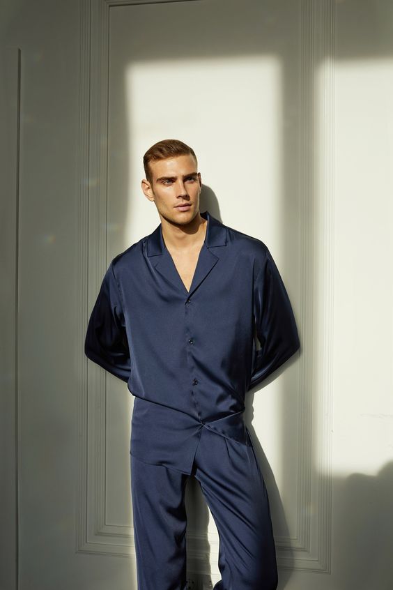 Midnight Elegance | Dark Blue Satin Loungewear Set