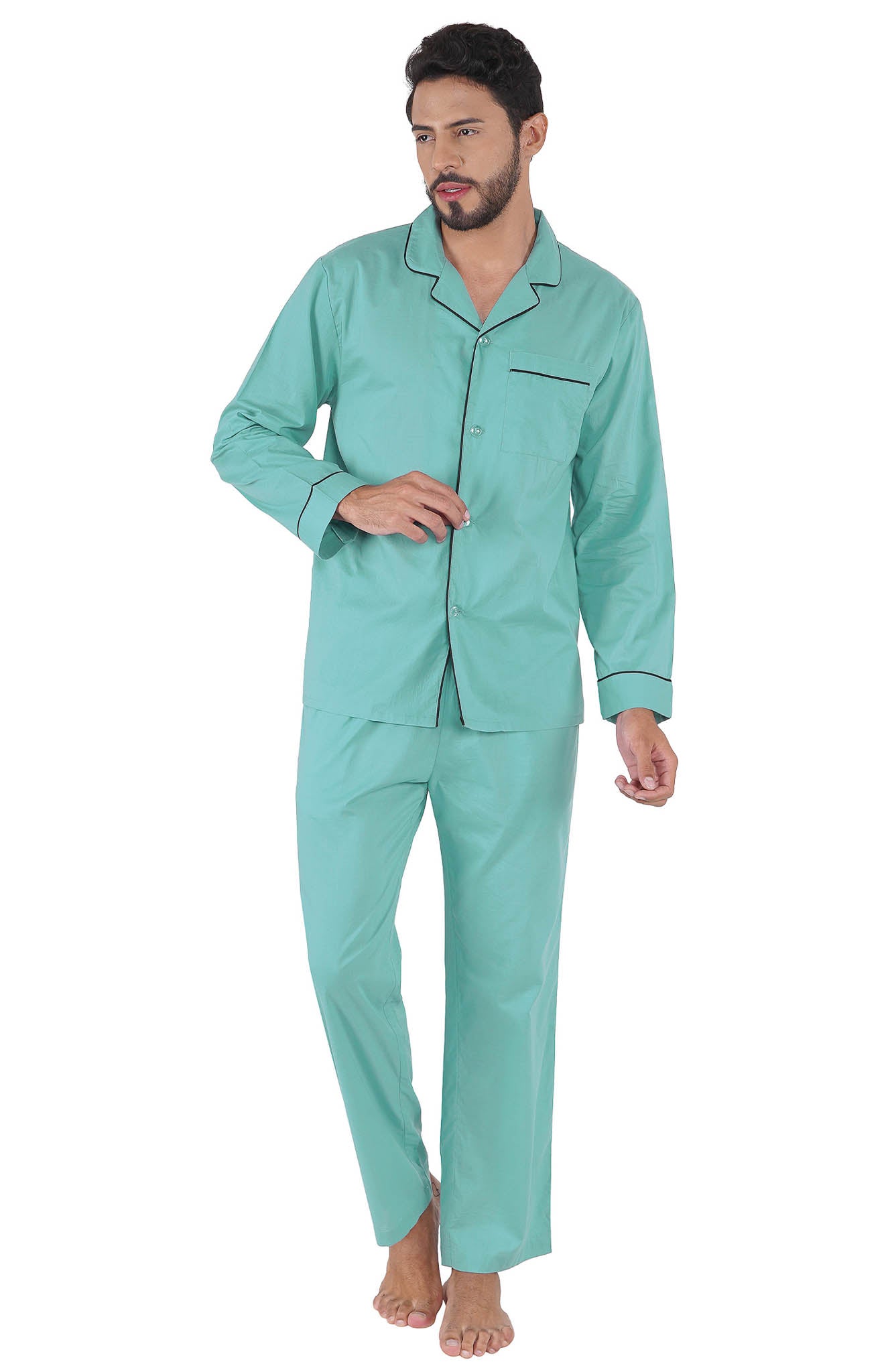 Aqua Marine Cotton Lounge Wear Set for Men | Luxeliv