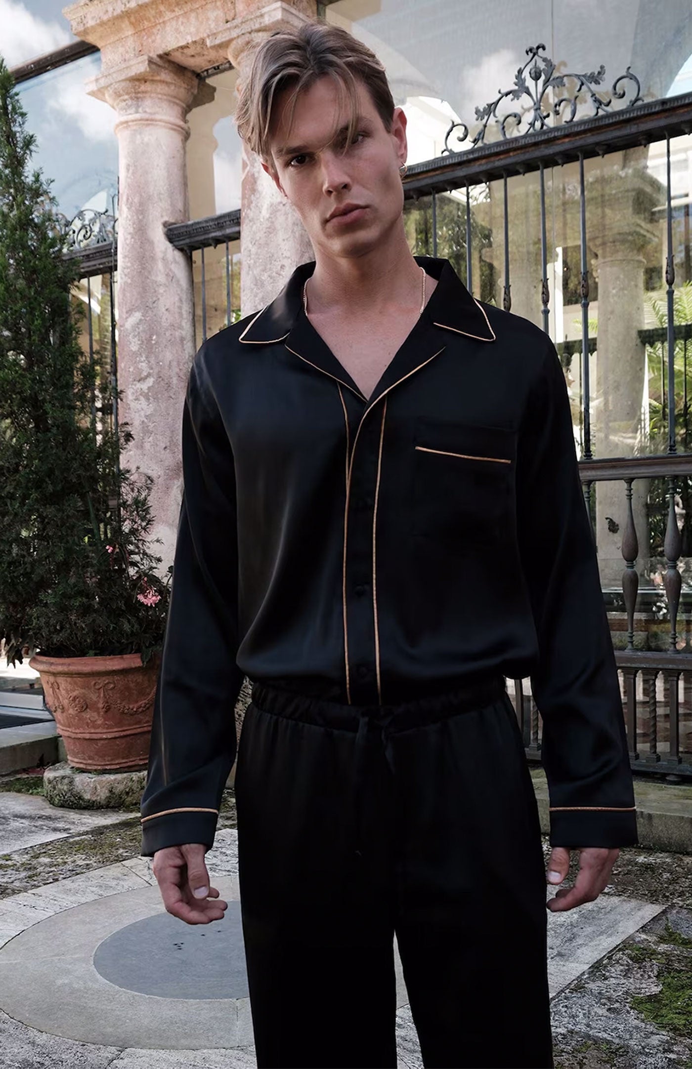 Silk Charm | Black with Orange Detailing | Satin Loungewear Set | Sleepwear | Pure Luxury