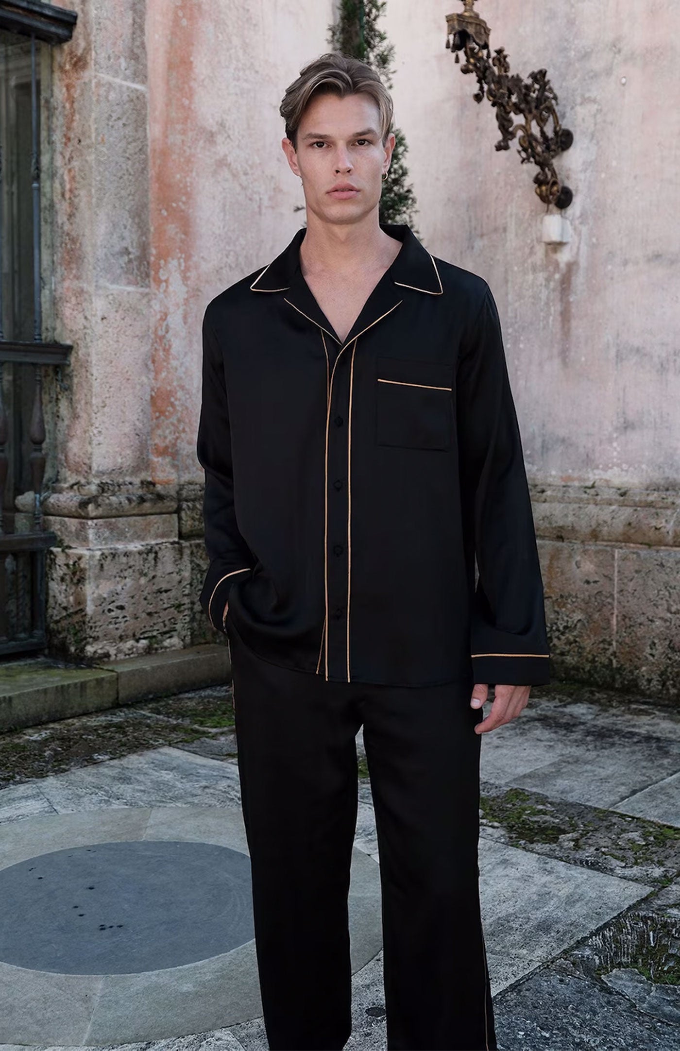 Silk Charm | Black with Orange Detailing | Satin Loungewear Set | Sleepwear | Pure Luxury