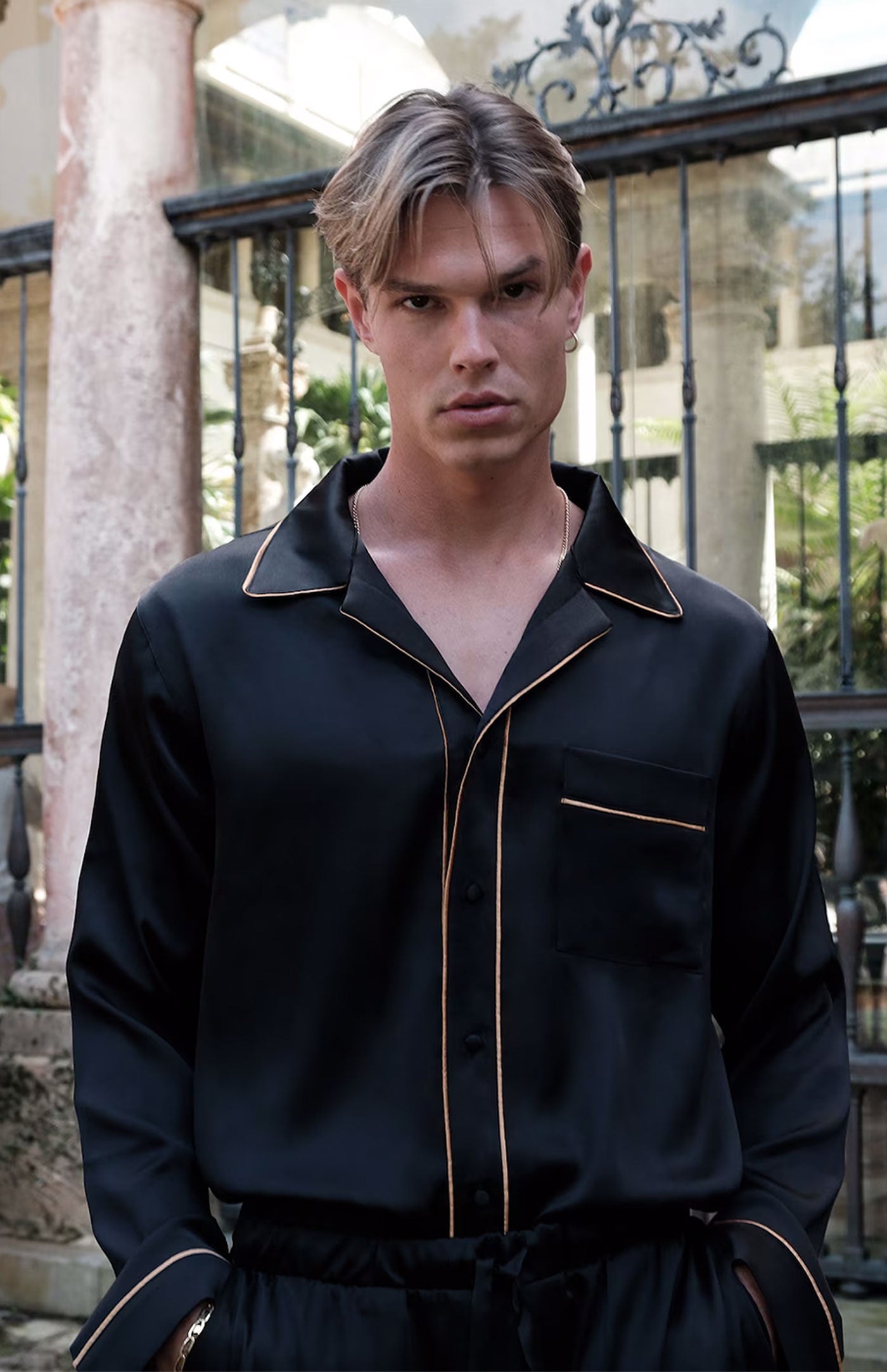 Silk Charm | Black with Orange Detailing | Satin Loungewear Set | Sleepwear | Pure Luxury