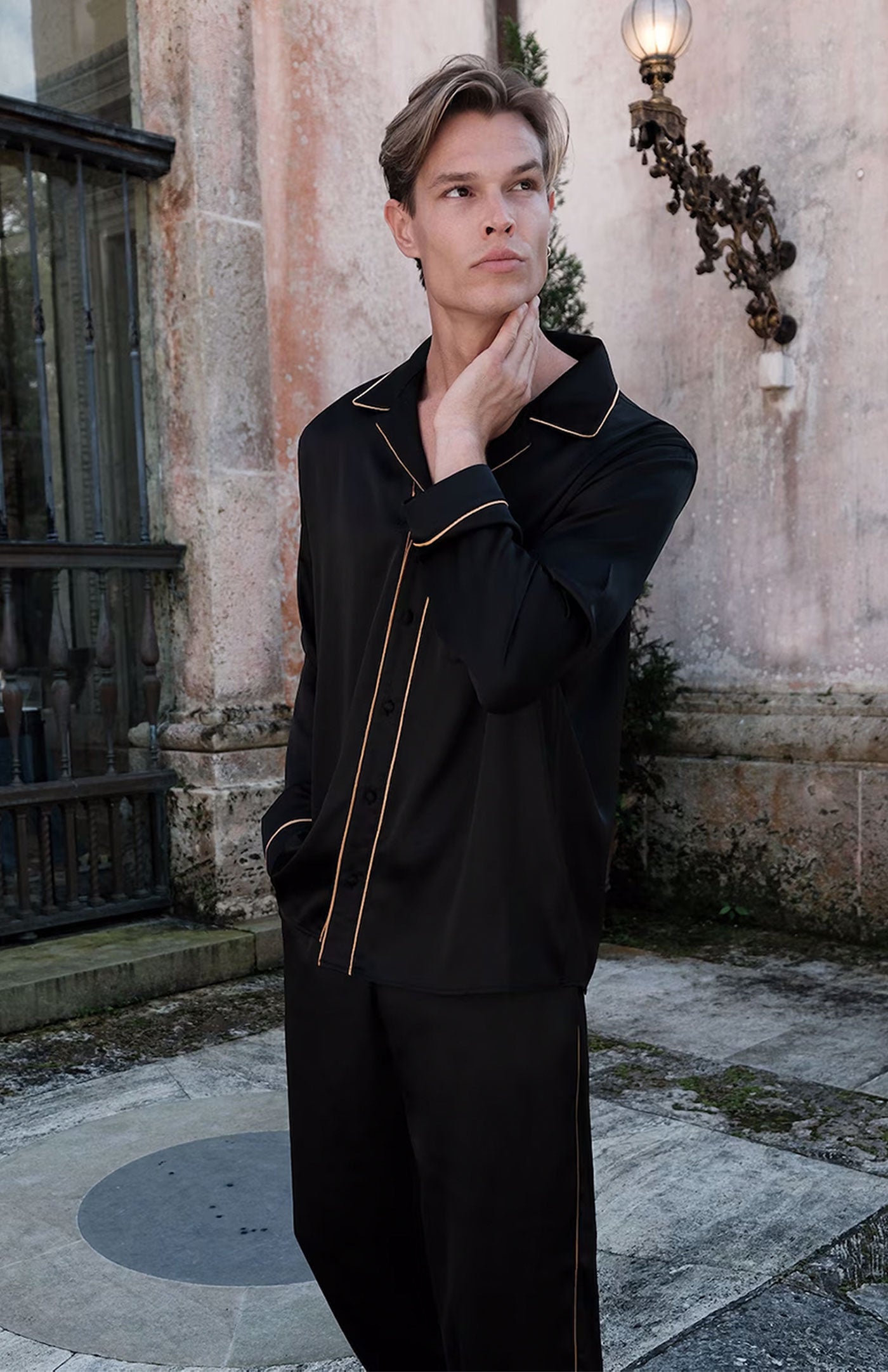 Silk Charm | Black with Orange Detailing | Satin Loungewear Set | Sleepwear | Pure Luxury