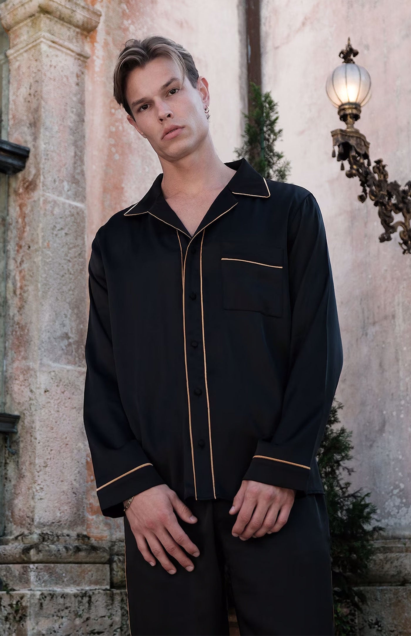 Silk Charm | Black with Orange Detailing | Satin Loungewear Set | Sleepwear | Pure Luxury