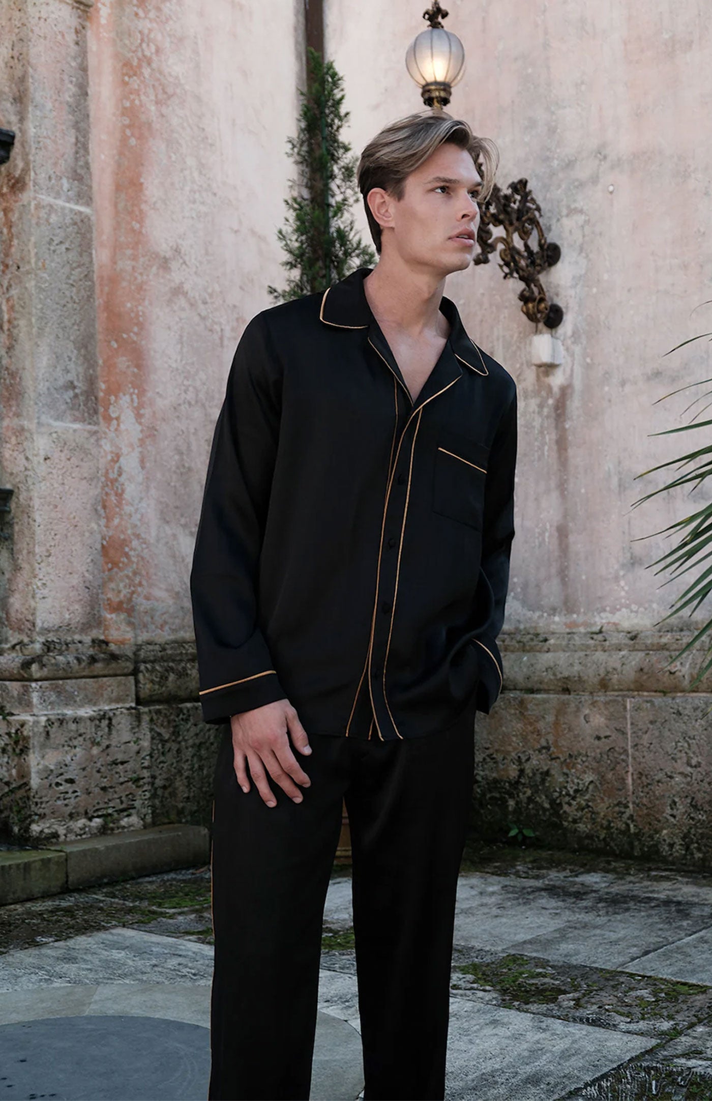 Silk Charm | Black with Orange Detailing | Satin Loungewear Set | Sleepwear | Pure Luxury