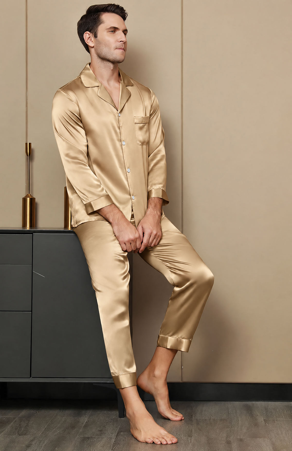 7 Shades Of Gold | Armani Satin Festive Luxury Loungewear Set for Men