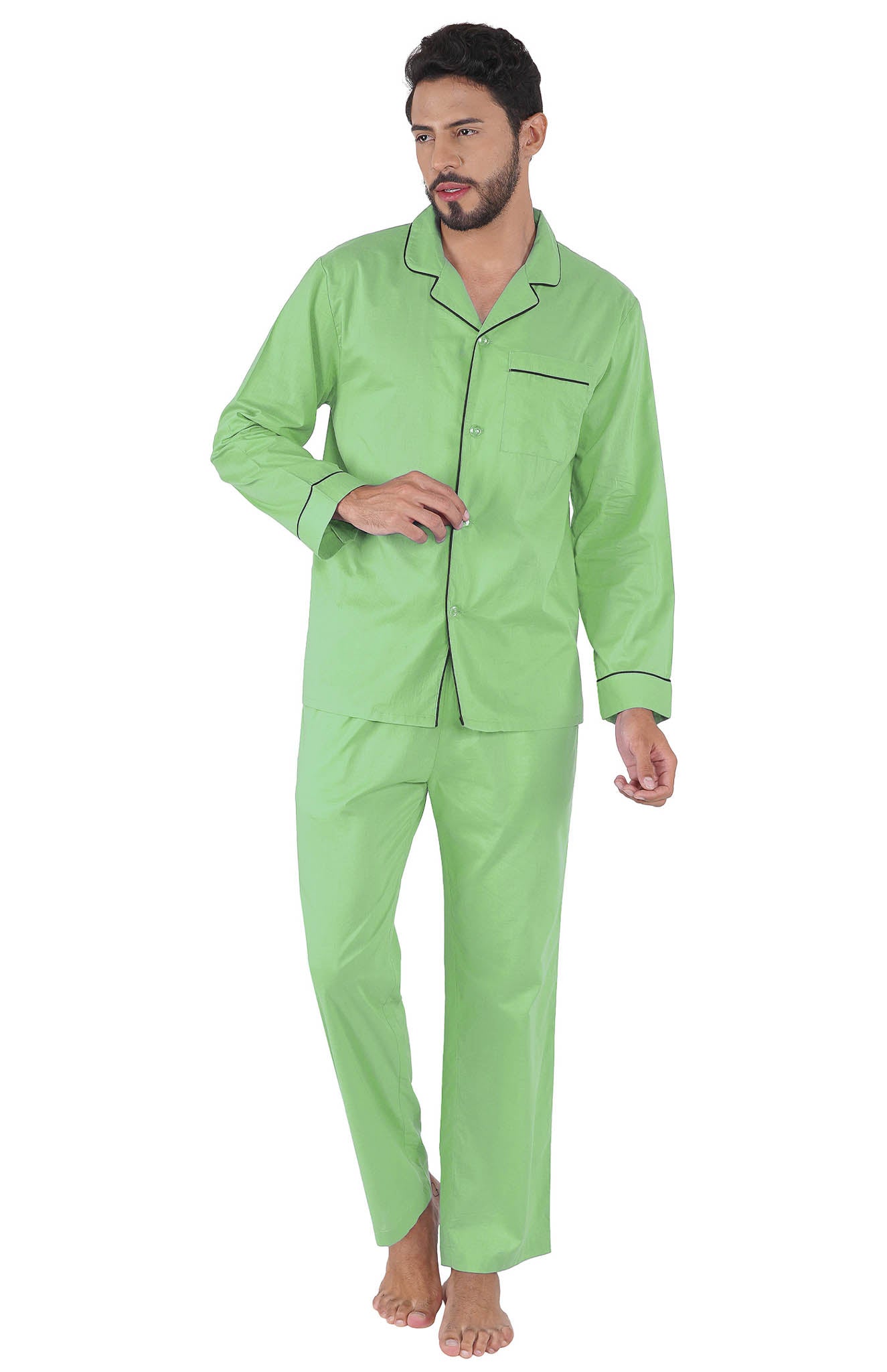 Green Oasis Cotton Lounge Wear Set for Men | Luxeliv
