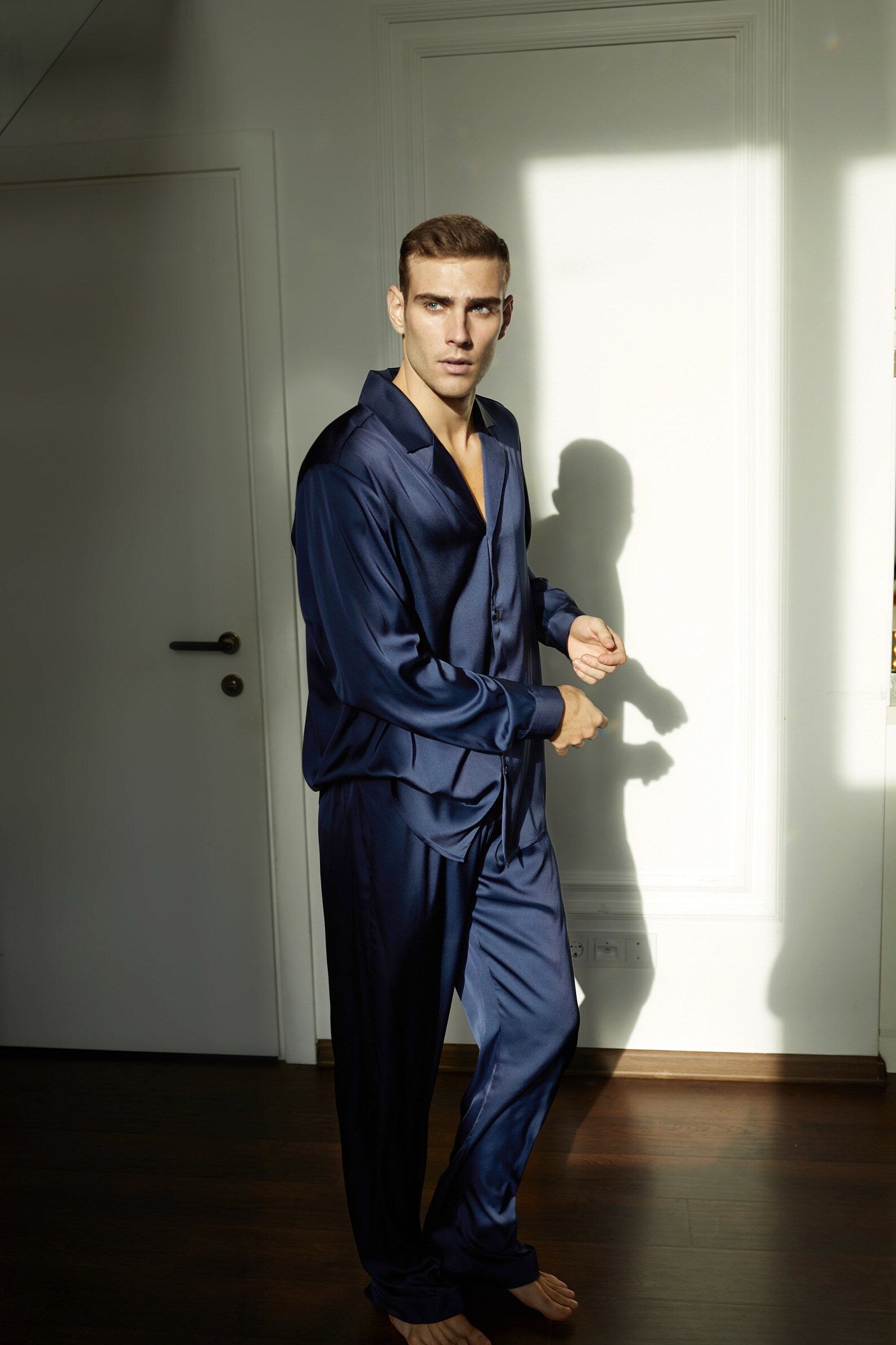 Midnight Elegance | Dark Blue Satin Loungewear Set