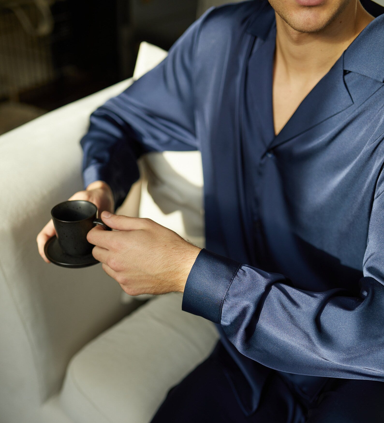 Midnight Elegance | Dark Blue Satin Loungewear Set