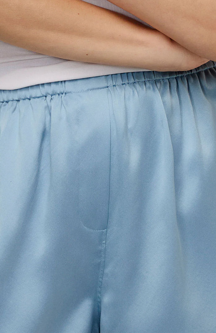 Frosted Satin Charm – Women’s Light Blue Armani Satin Boxer Shorts