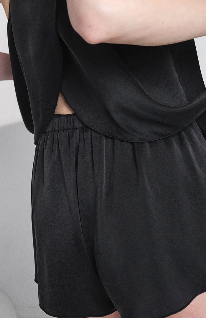 Midnight Tease | Black Armani Satin Tulip Racer