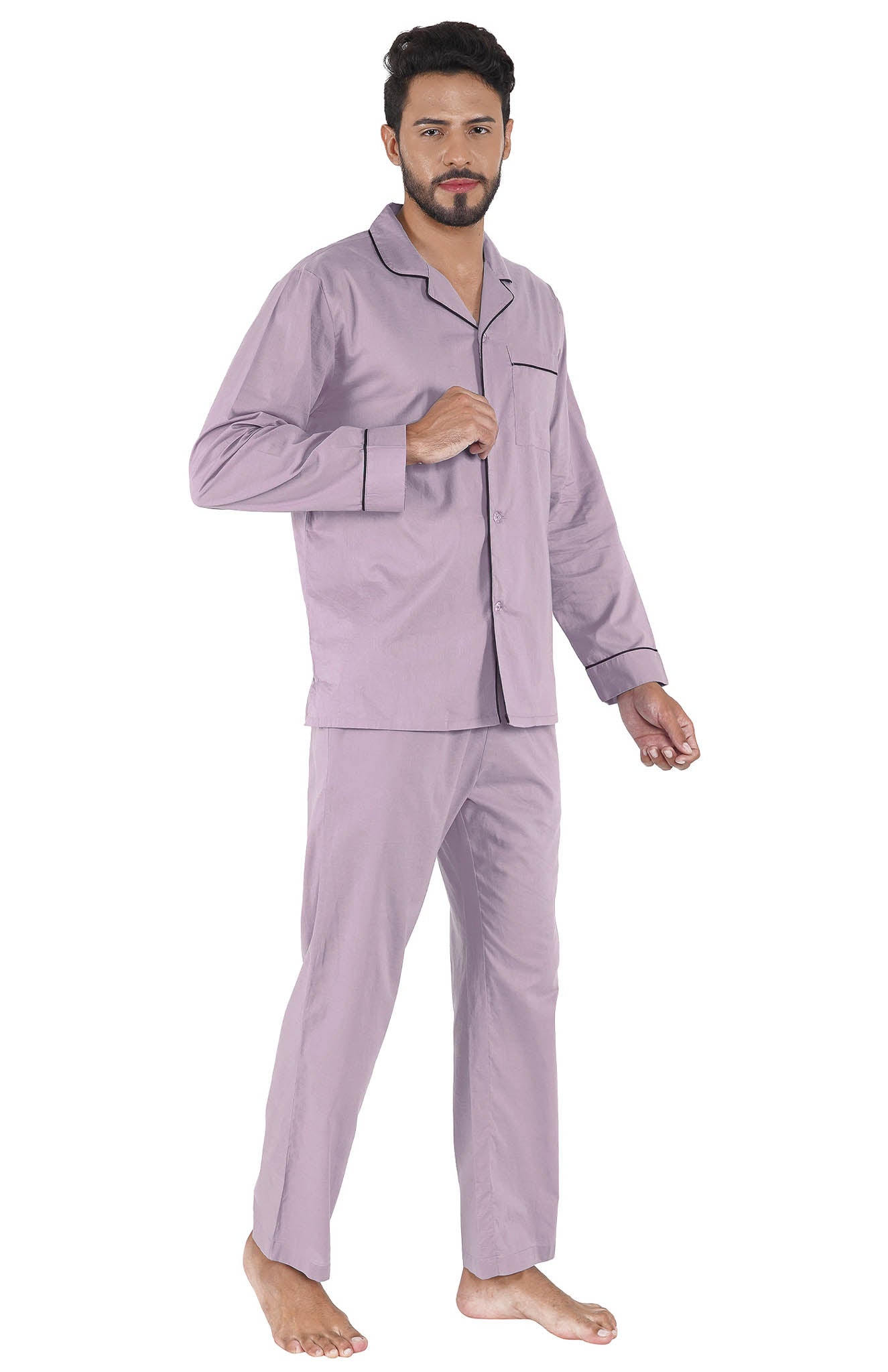 Lavender Rush Cotton Lounge Wear Set for Men | Luxeliv