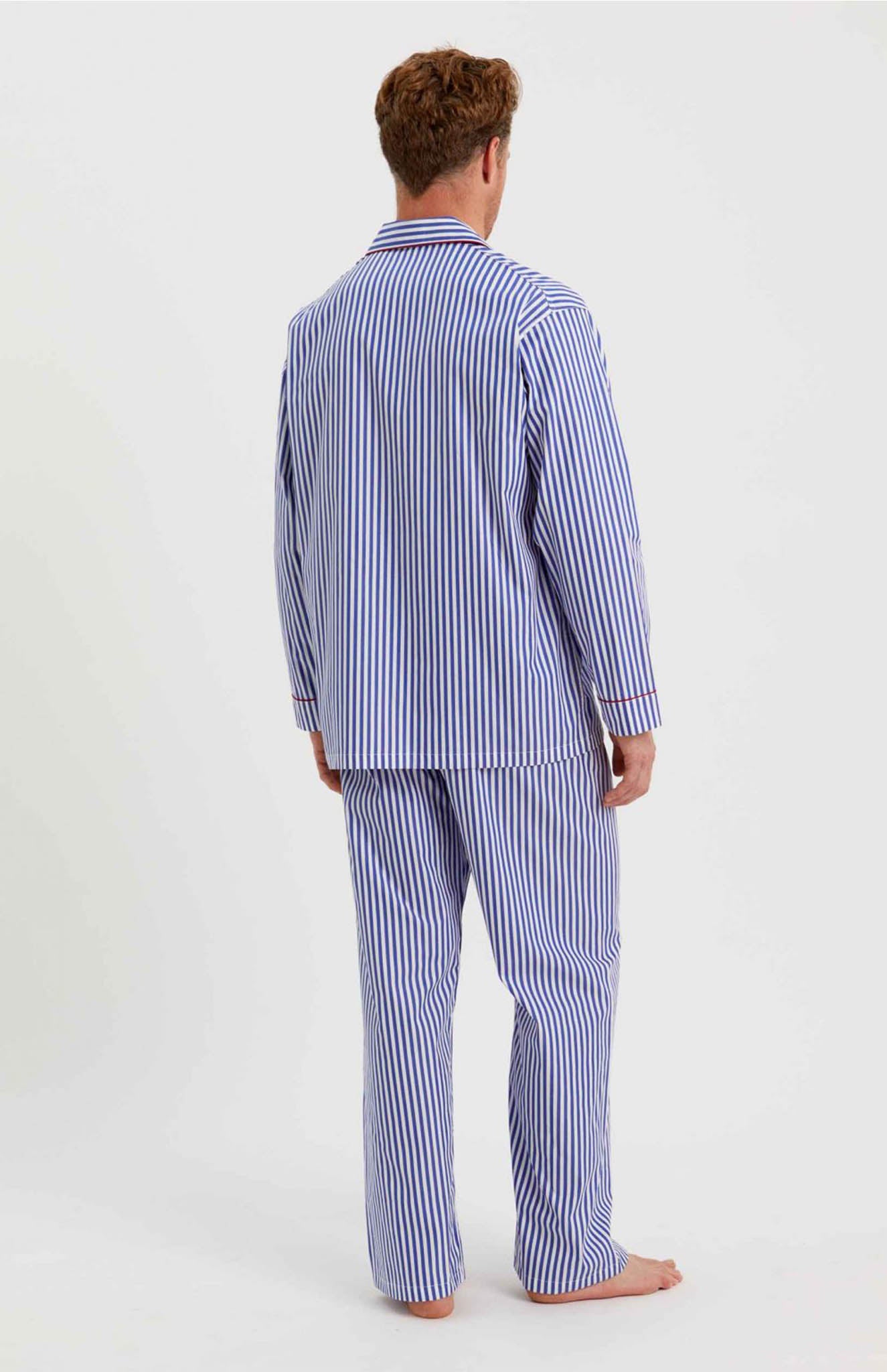 Sea Breeze Stripes | Lounge Wear Set | 100% Cotton | Luxeliv men's wear| sleepwear - blue and white stripes
