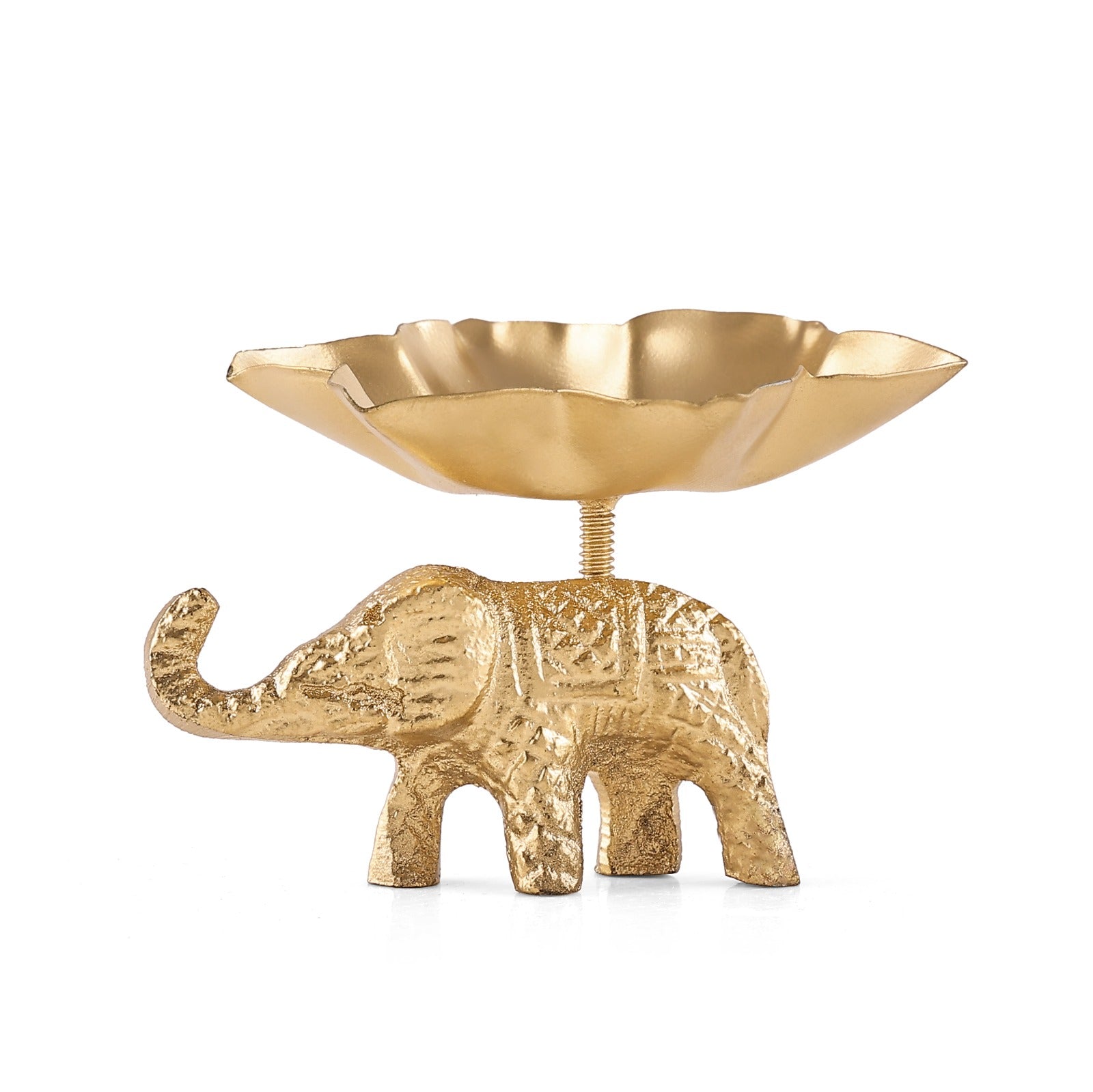 Gold elephant-shaped bowl on a white background