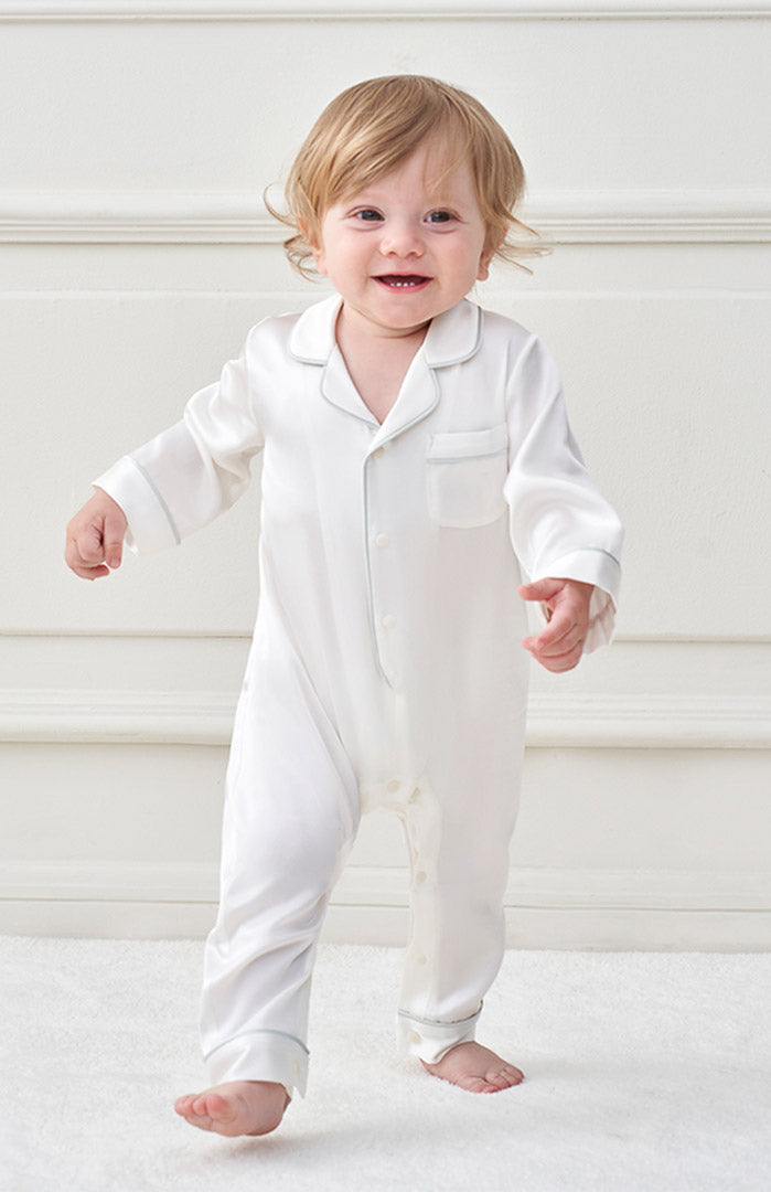 Pearl Puff Full sleeves Romper with Mittens Satin Kids Wear
