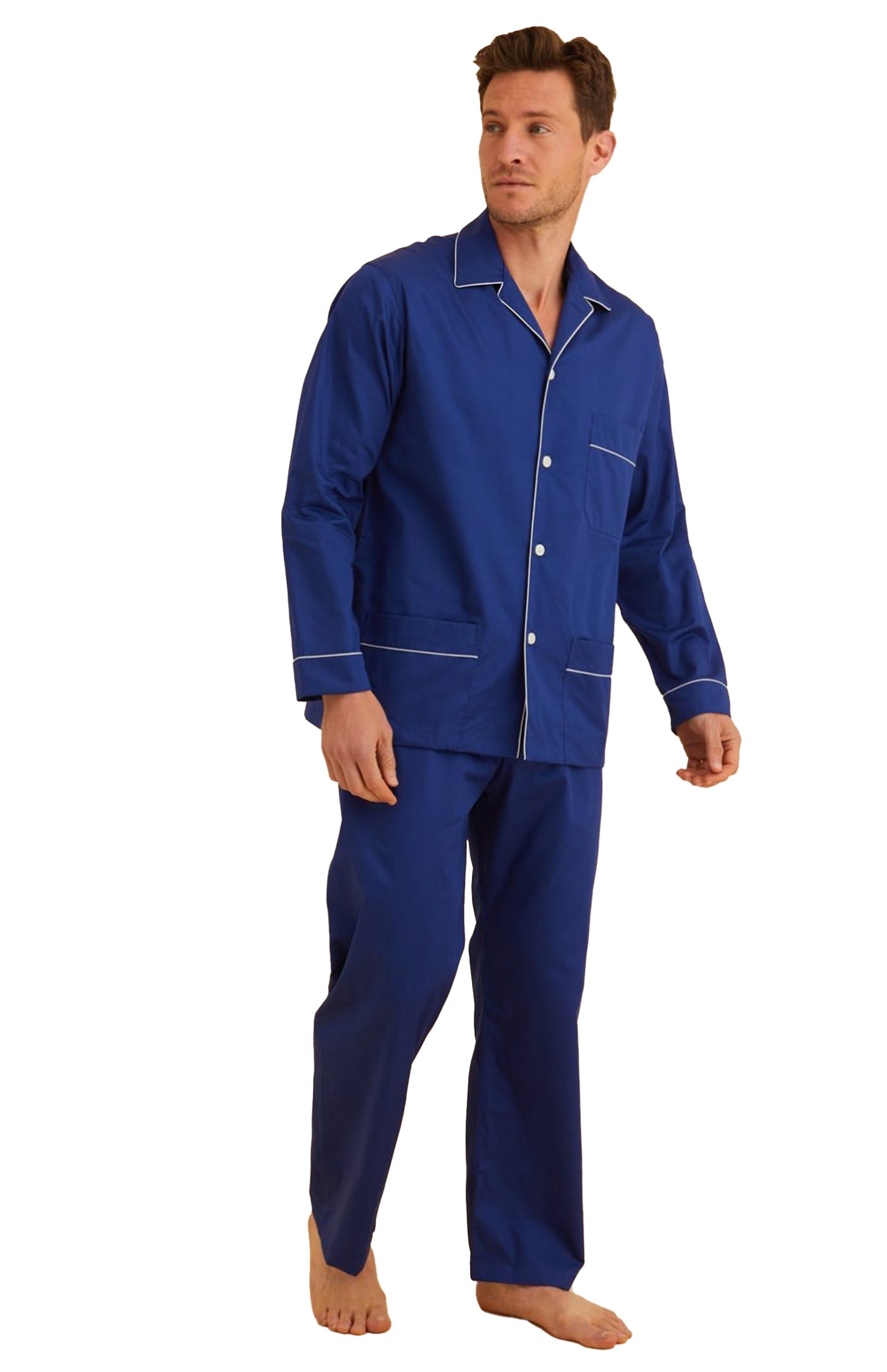 Navy Night Navy Blue Cotton Lounge Wear Set for Men | Luxeliv