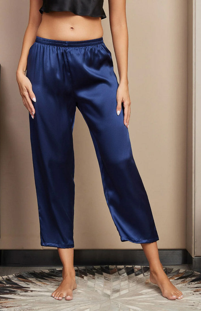 Navy Blue Satin Drape Satin Relaxed Fit Pyjama XS Japanese Satin- 60  GSM