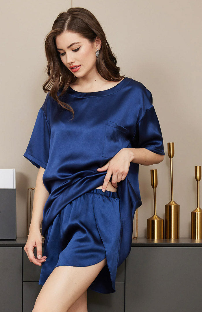 Blue Babe | Satin T-Shirt & Shorts Set